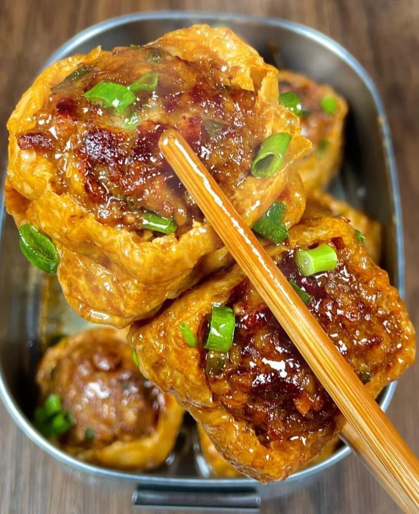Dậu hũ nhồi thịt chiên sốt ngọt ngào