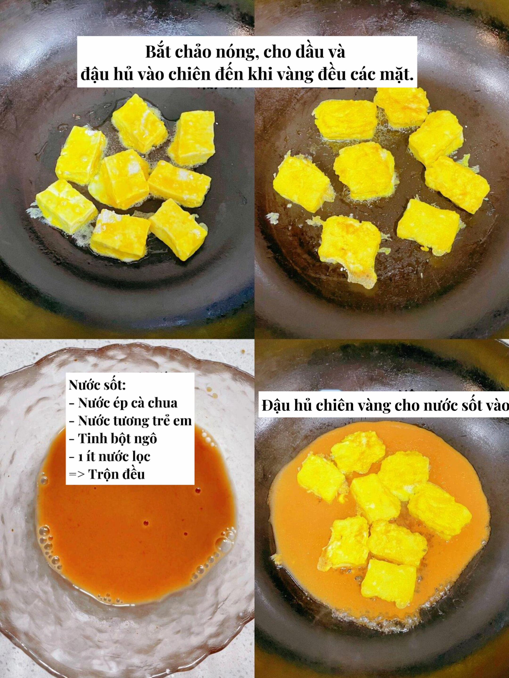 Đậu Hủ Sốt Cà Chua - Món ăn ngon, dễ làm cho bé với đậu hũ chiên vàng giòn