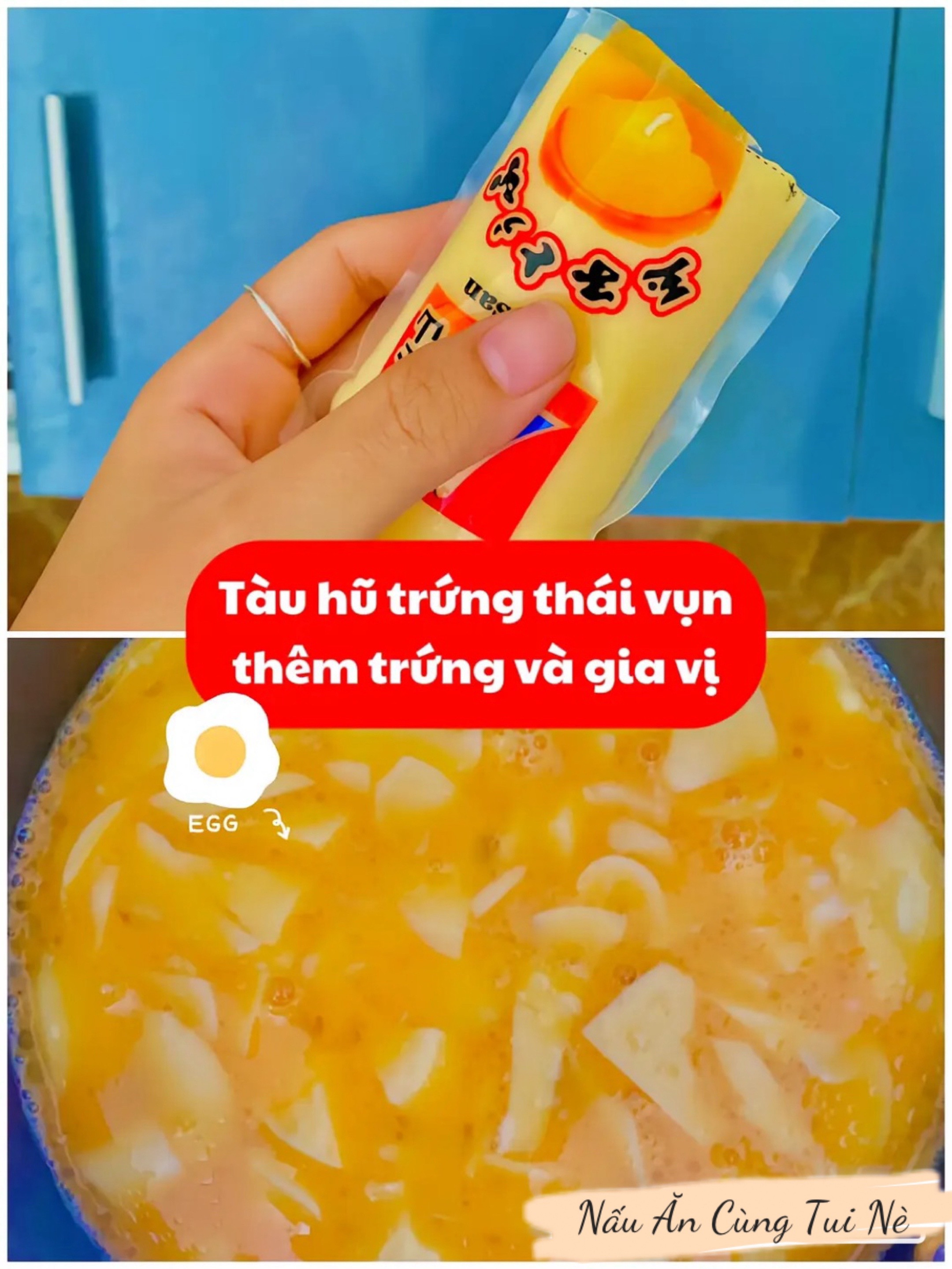 Đậu hũ trứng sốt thịt băm cà chua mịn béo