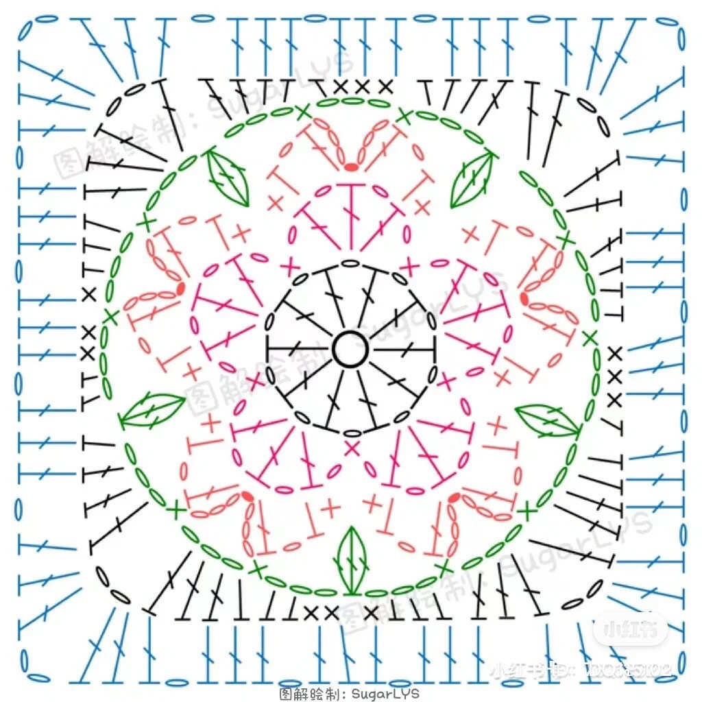 Delicate Pink Crochet Cherry Blossom Car Ornament with Matching Flower Buds and Detailed Flat Chart Pattern