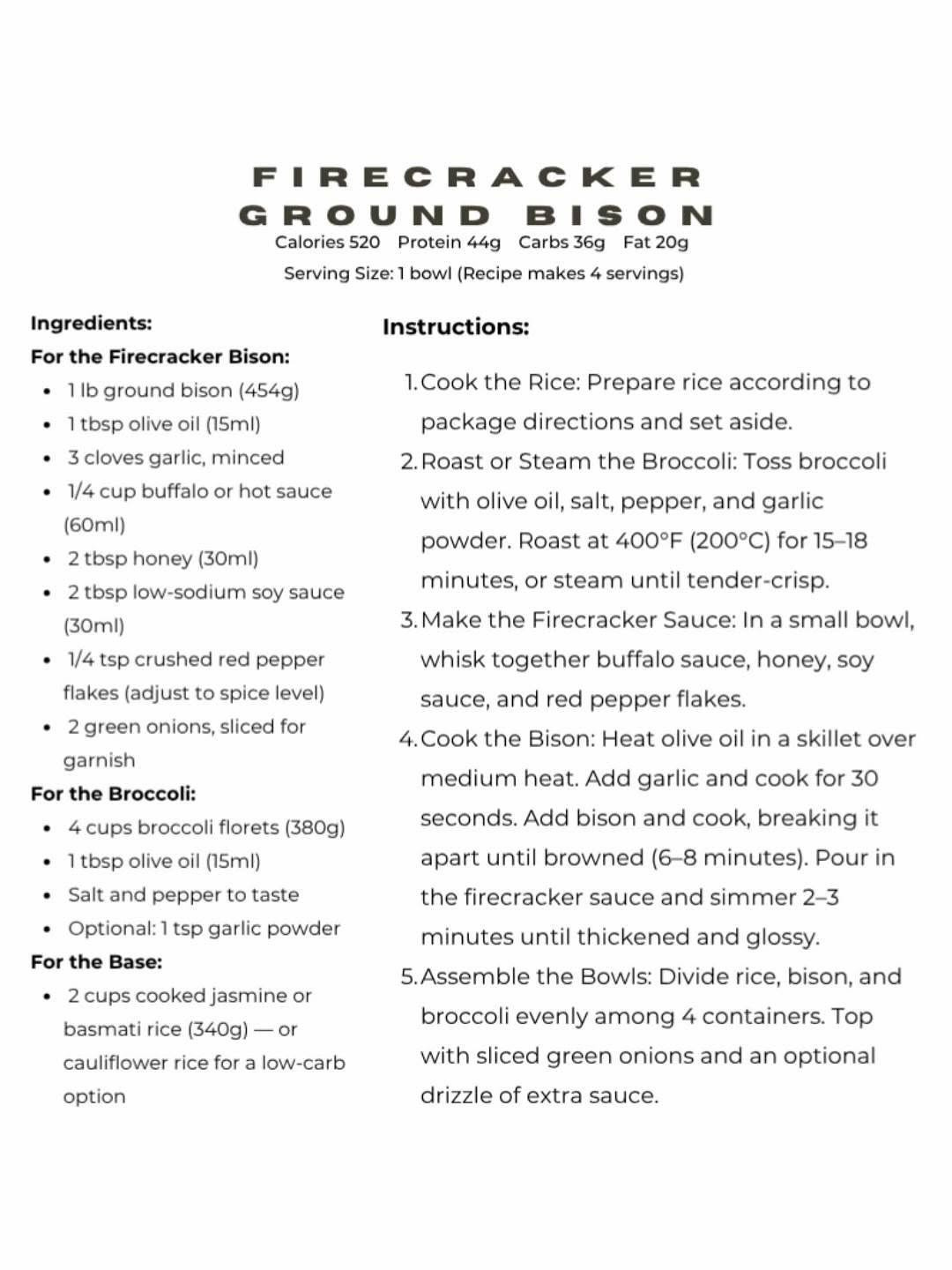 Delicious and Easy Fire Cracker Ground Bison Meal Prep Bowls with Broccoli
