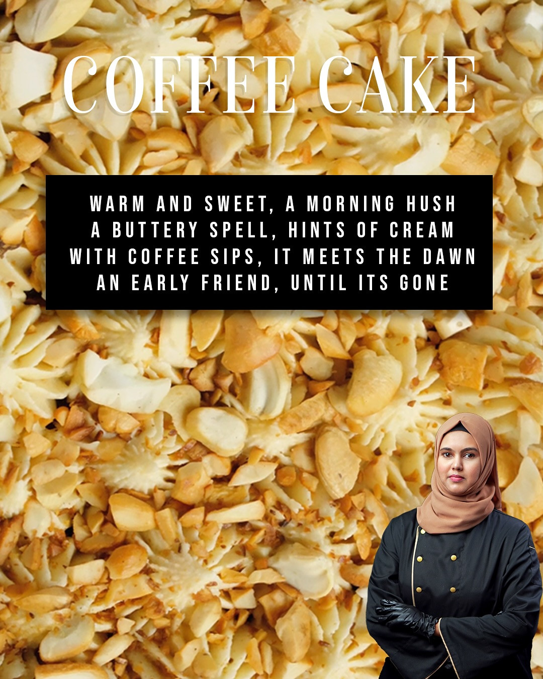 Delicious Coffee Cake with Luscious Buttercream Frosting and Roasted Nuts