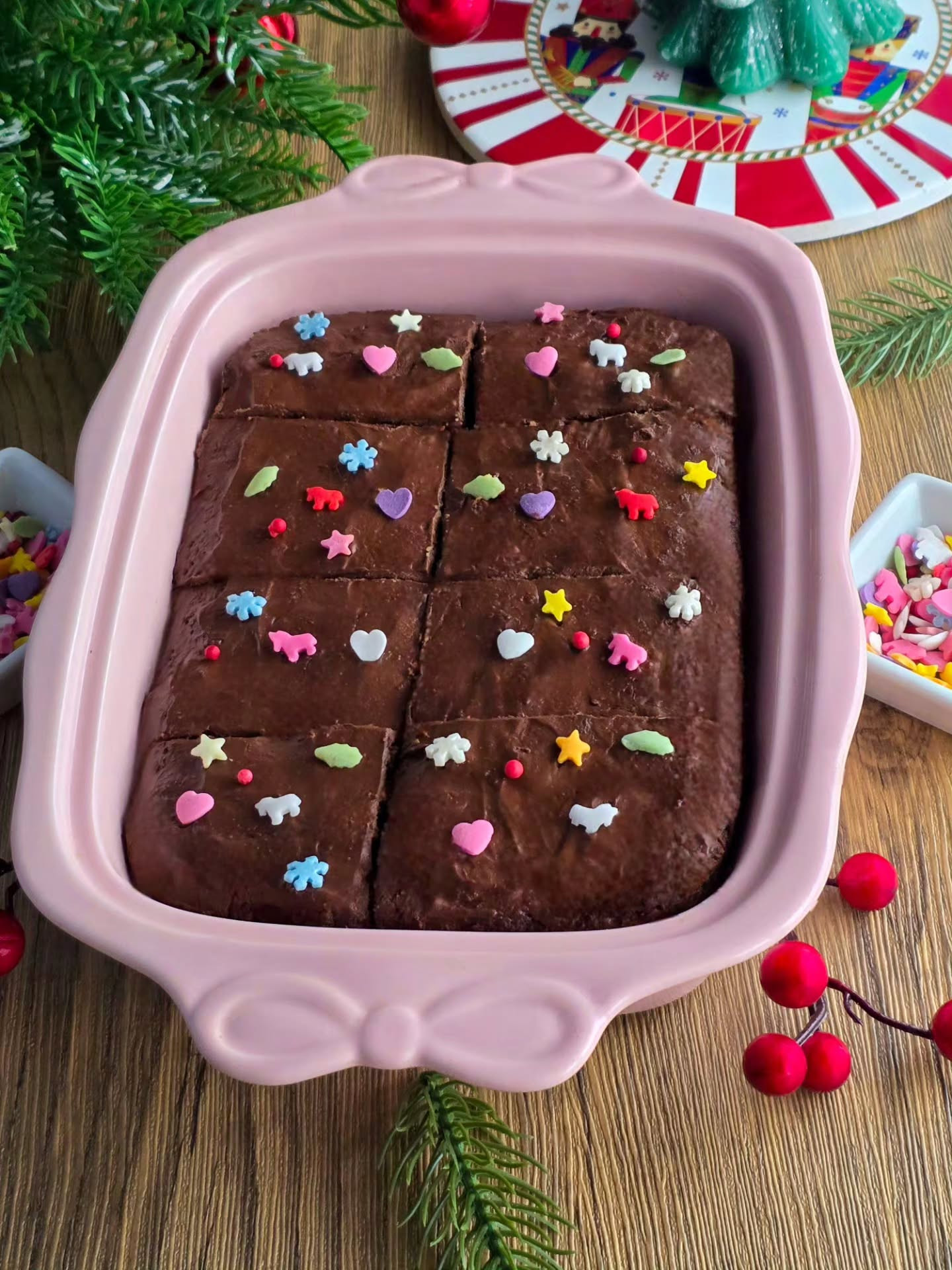 Delicious Gluten-Free Christmas Brownies with Chocolate Glaze and Festive Sprinkles