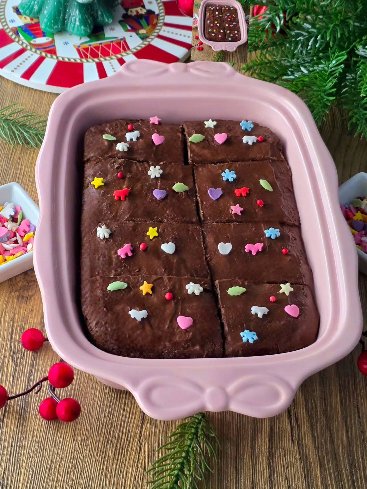 Delicious Gluten-Free Christmas Brownies with Chocolate Glaze and Festive Sprinkles