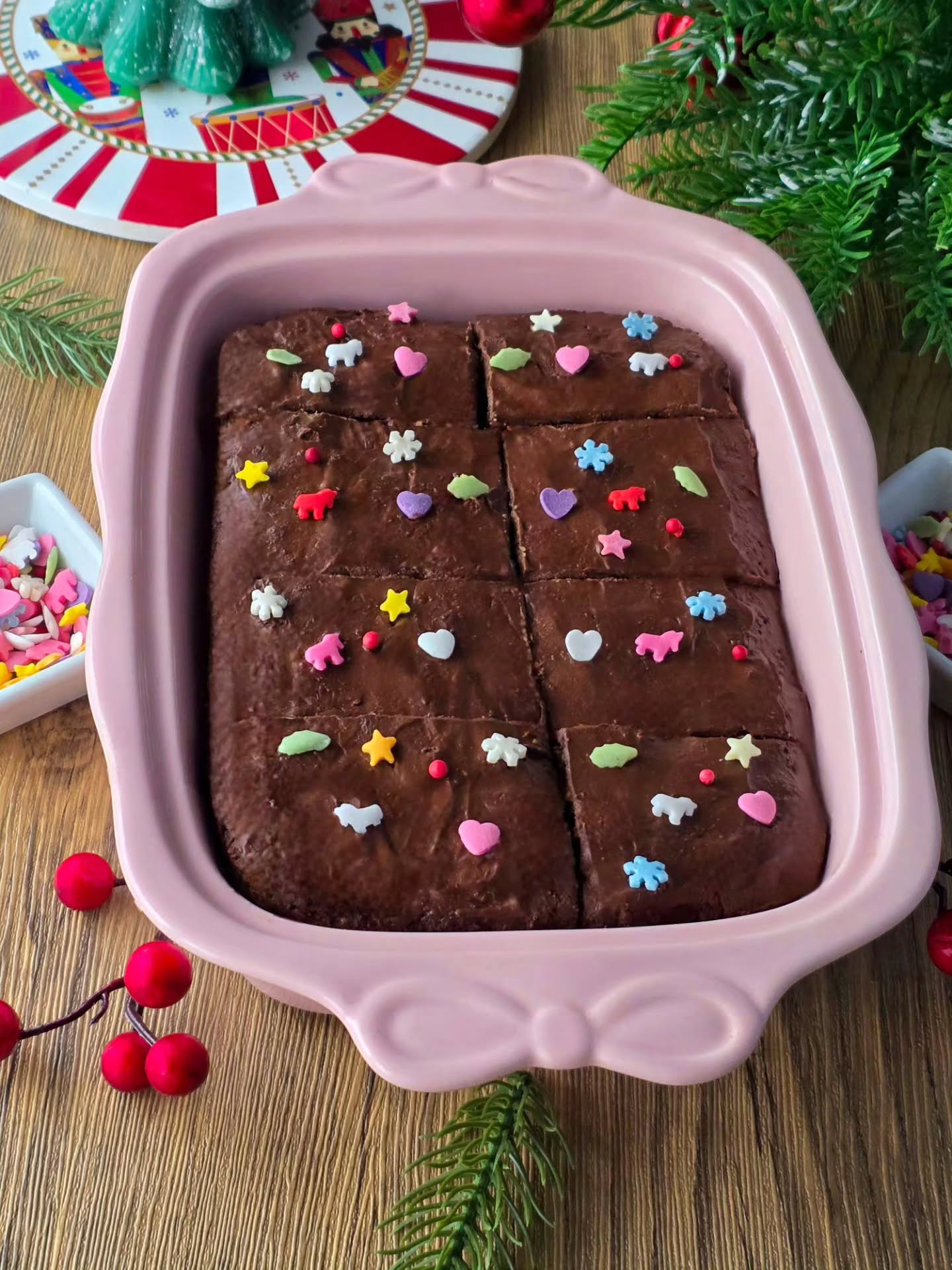 Delicious Gluten-Free Christmas Brownies with Chocolate Glaze and Festive Sprinkles