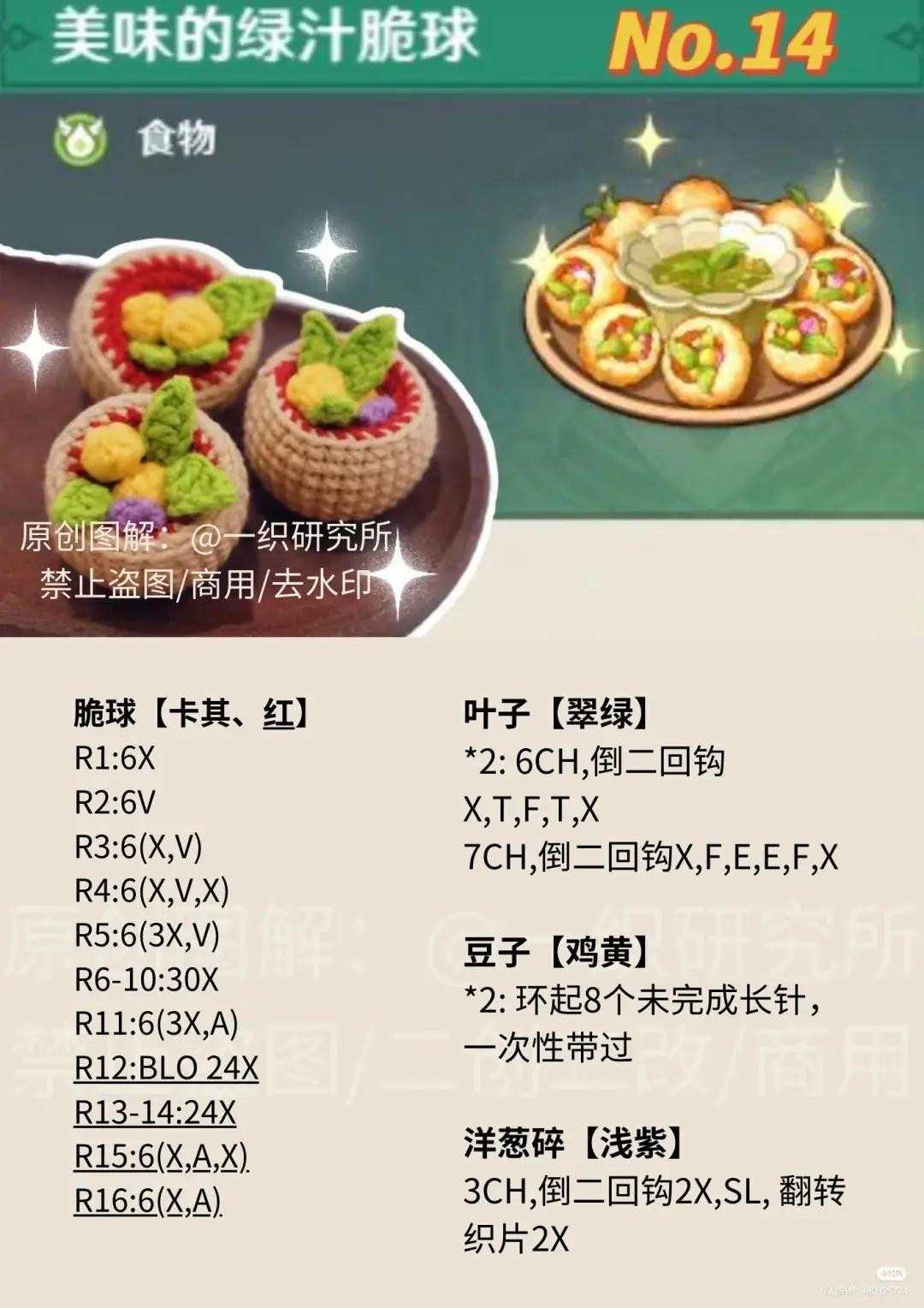 Delicious Green Juice Crispy Ball Amigurumi Crochet Pattern with Mint, Beans and Onion