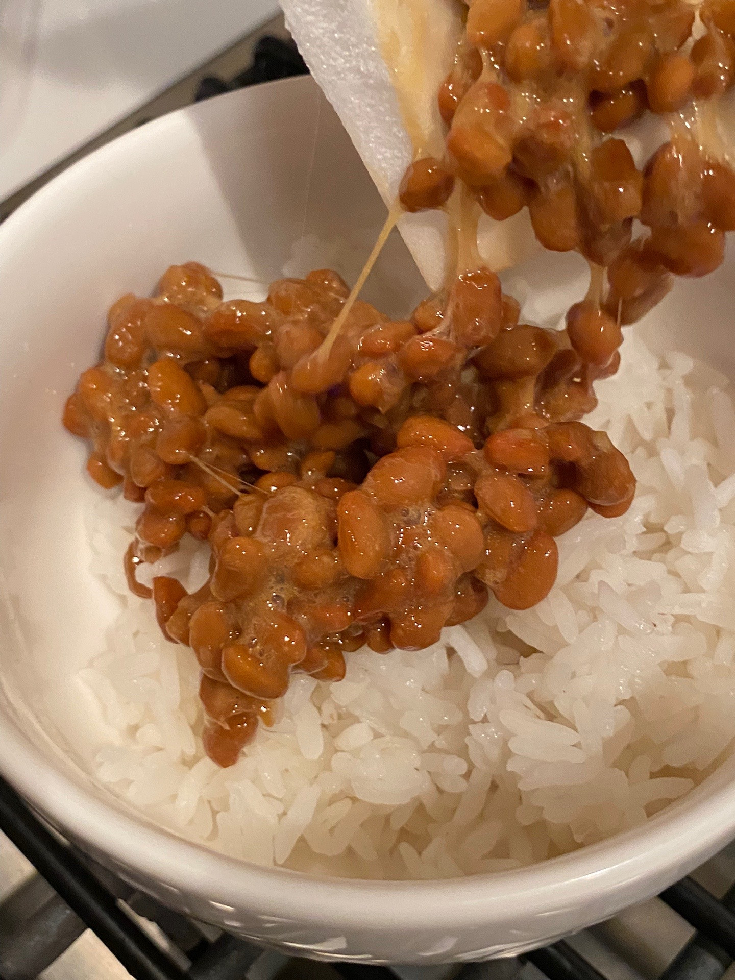 Delicious Natto Rice Bowl with Runny Onsen Egg and Mustard