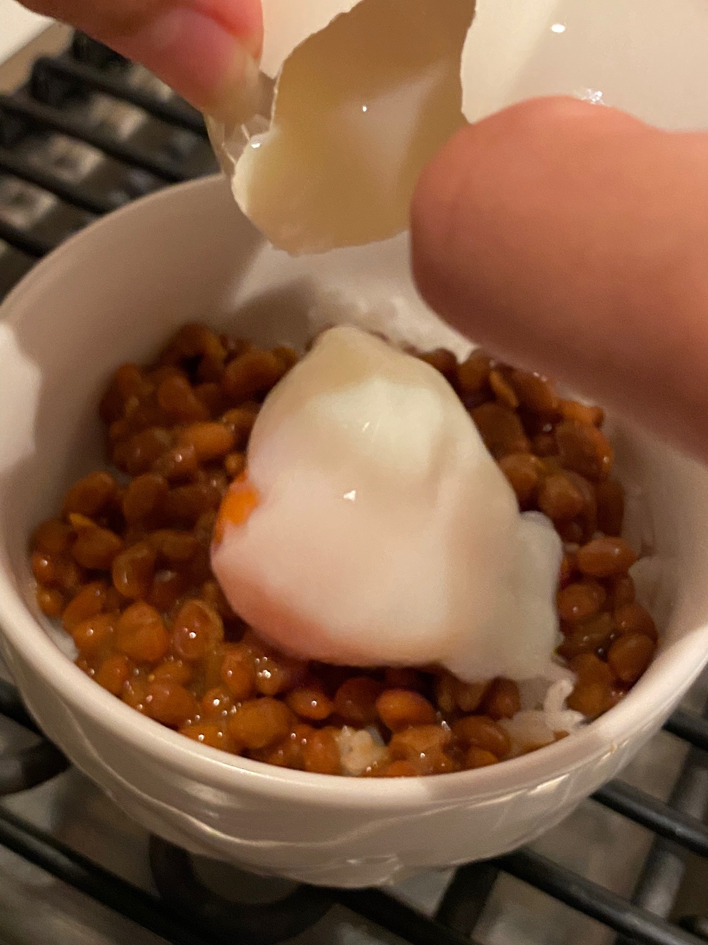 Delicious Natto Rice Bowl with Runny Onsen Egg and Mustard