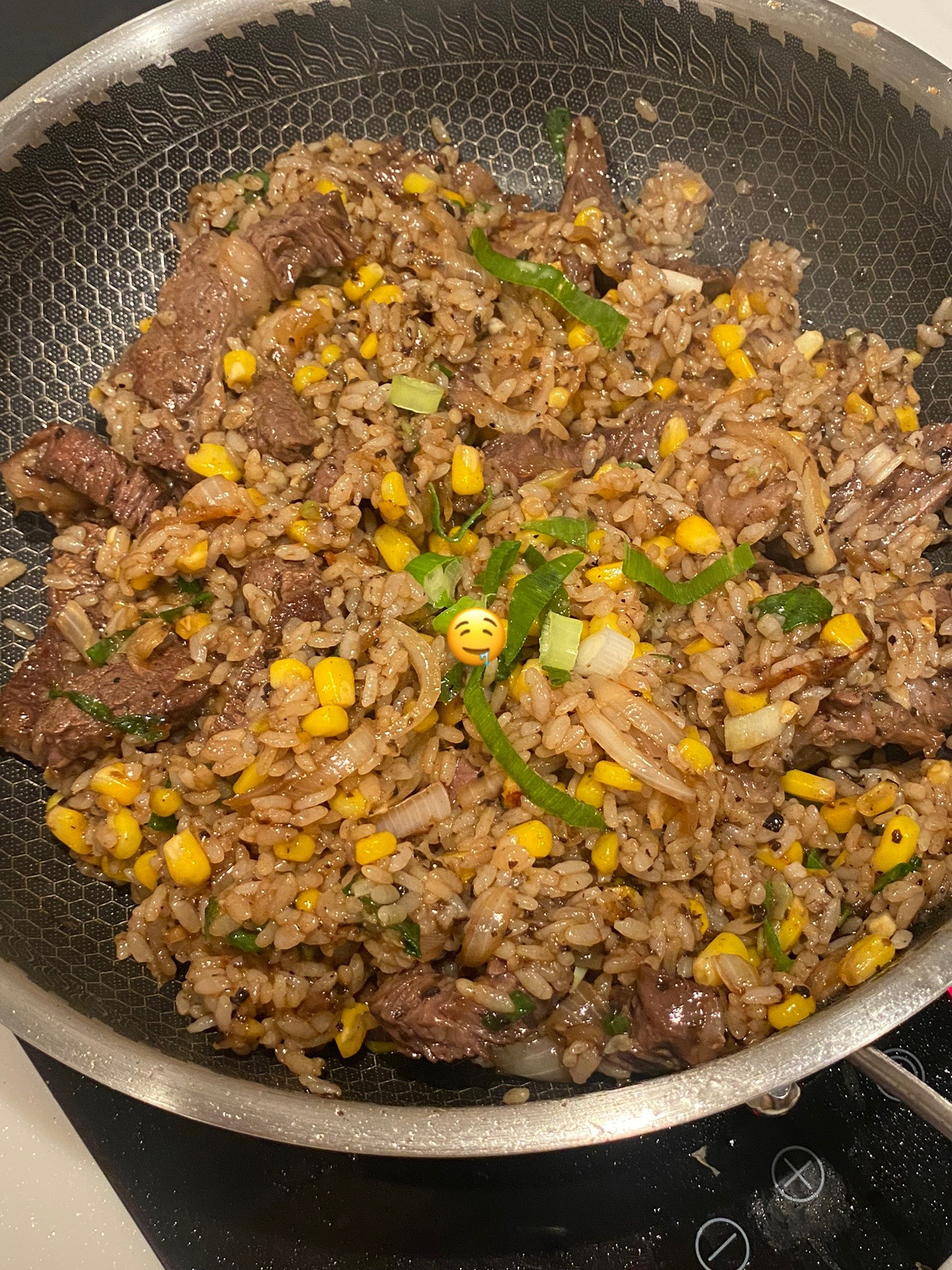 Delicious Truffle Steak Pepper Lunch with Corn and Onions Recipe