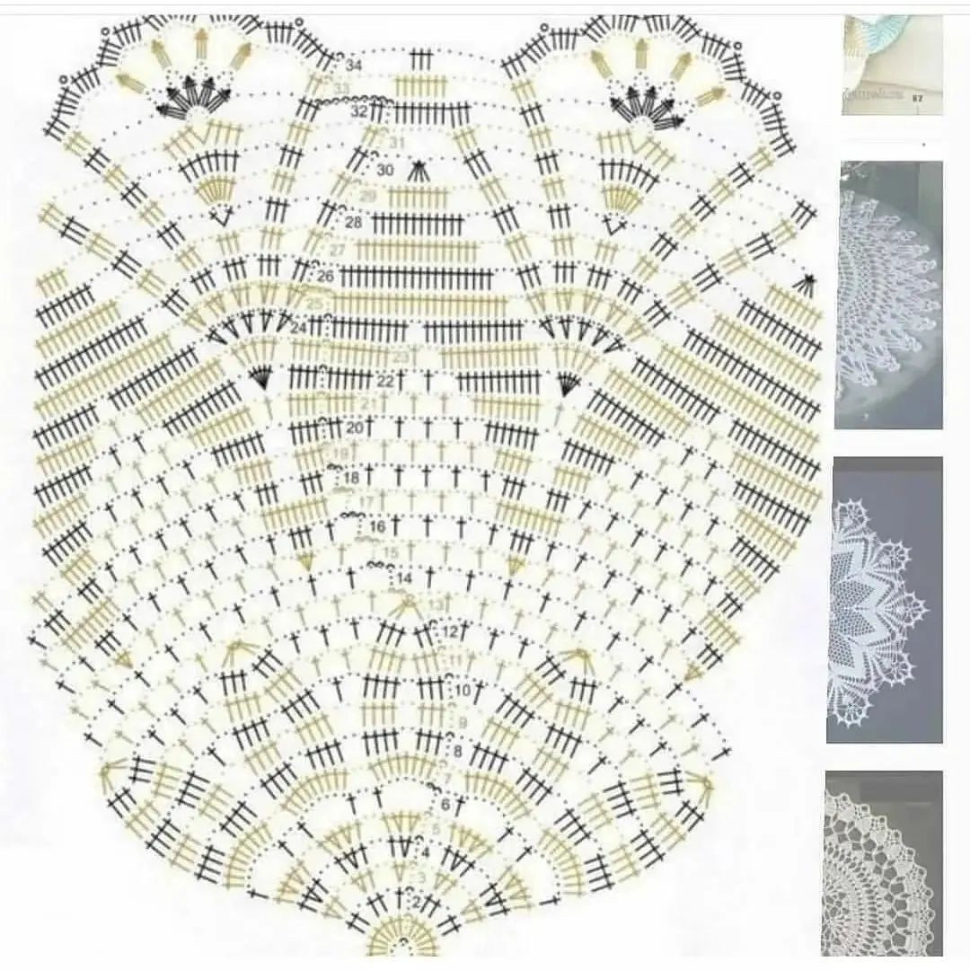 Detailed Crochet Doily Pattern Chart with Blue Finished Example