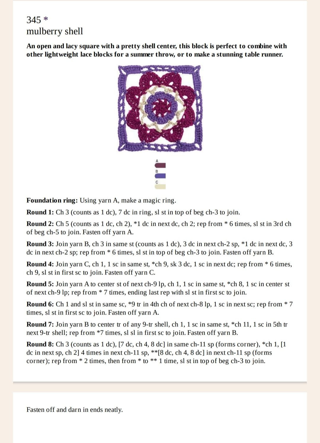 Dhurrie, Mulberry Shell & Bloom Crochet Granny Square Patterns