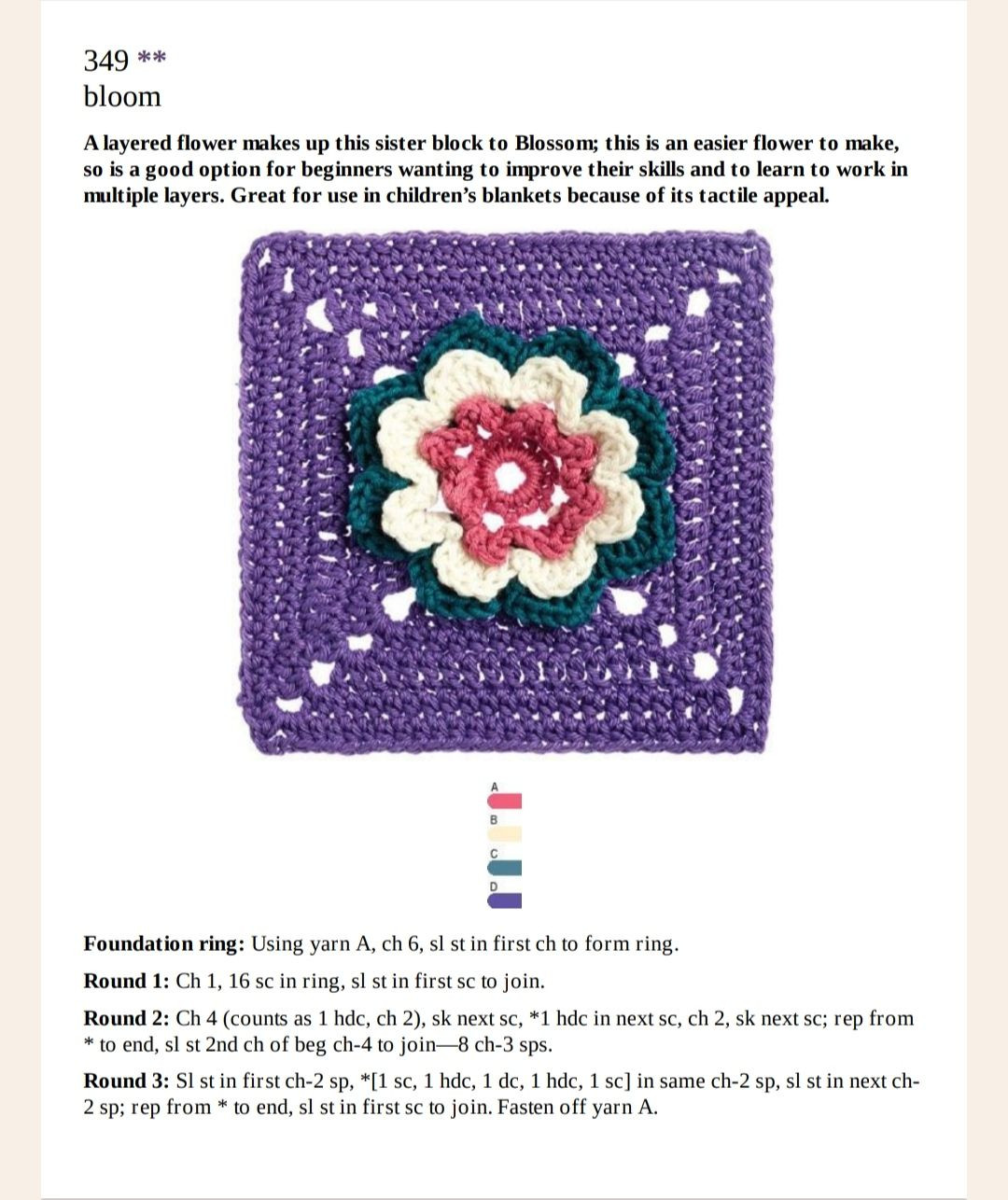 Dhurrie, Mulberry Shell & Bloom Crochet Granny Square Patterns