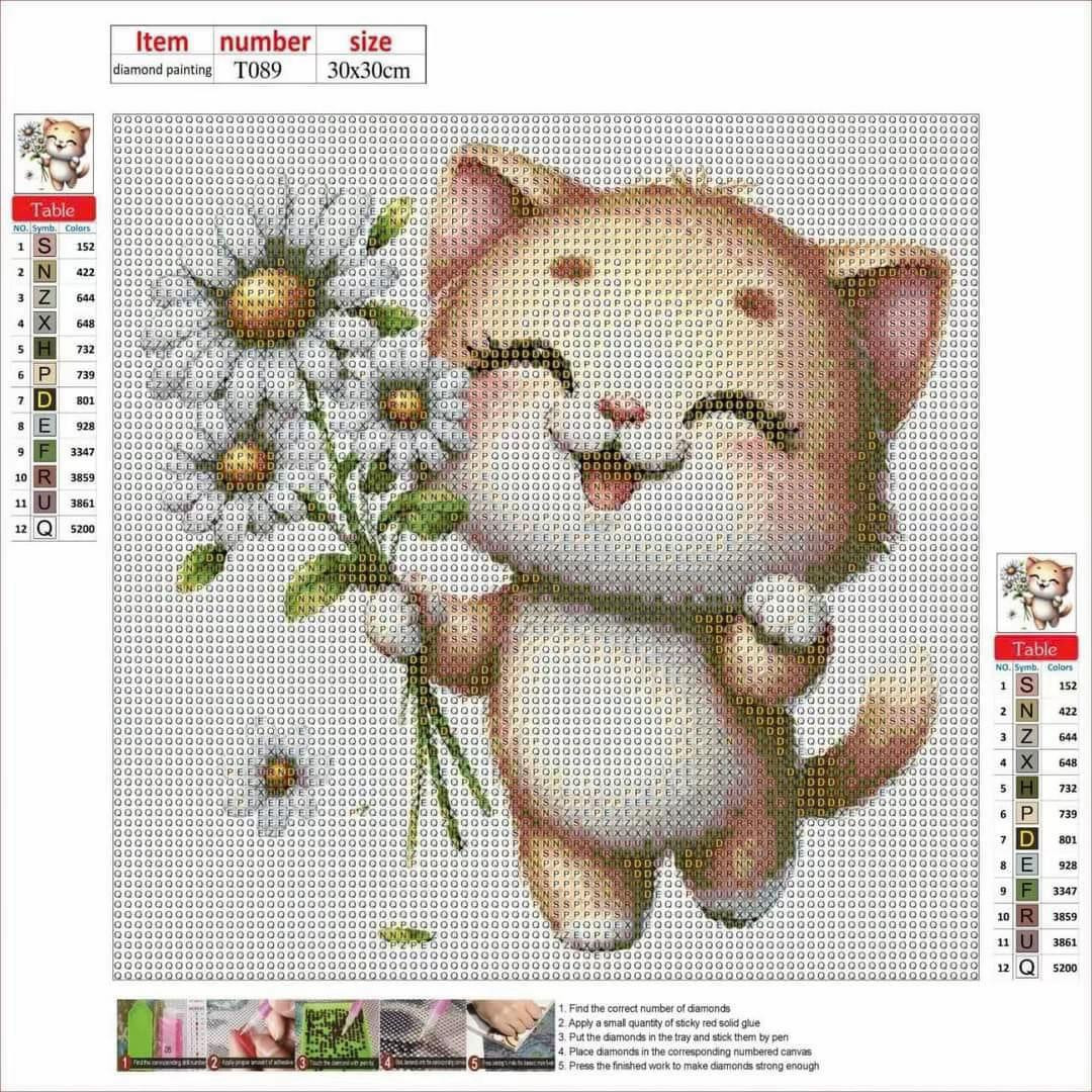 Diamond Painting Charts Collection: Cute Animals, Flowers, and Characters (30x30cm)