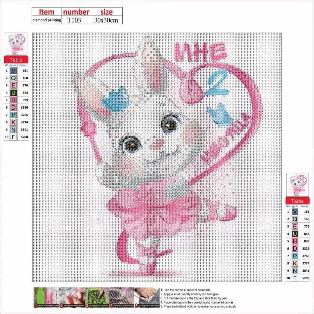 Diamond Painting Charts Collection: Cute Animals, Flowers, and Characters (30x30cm)