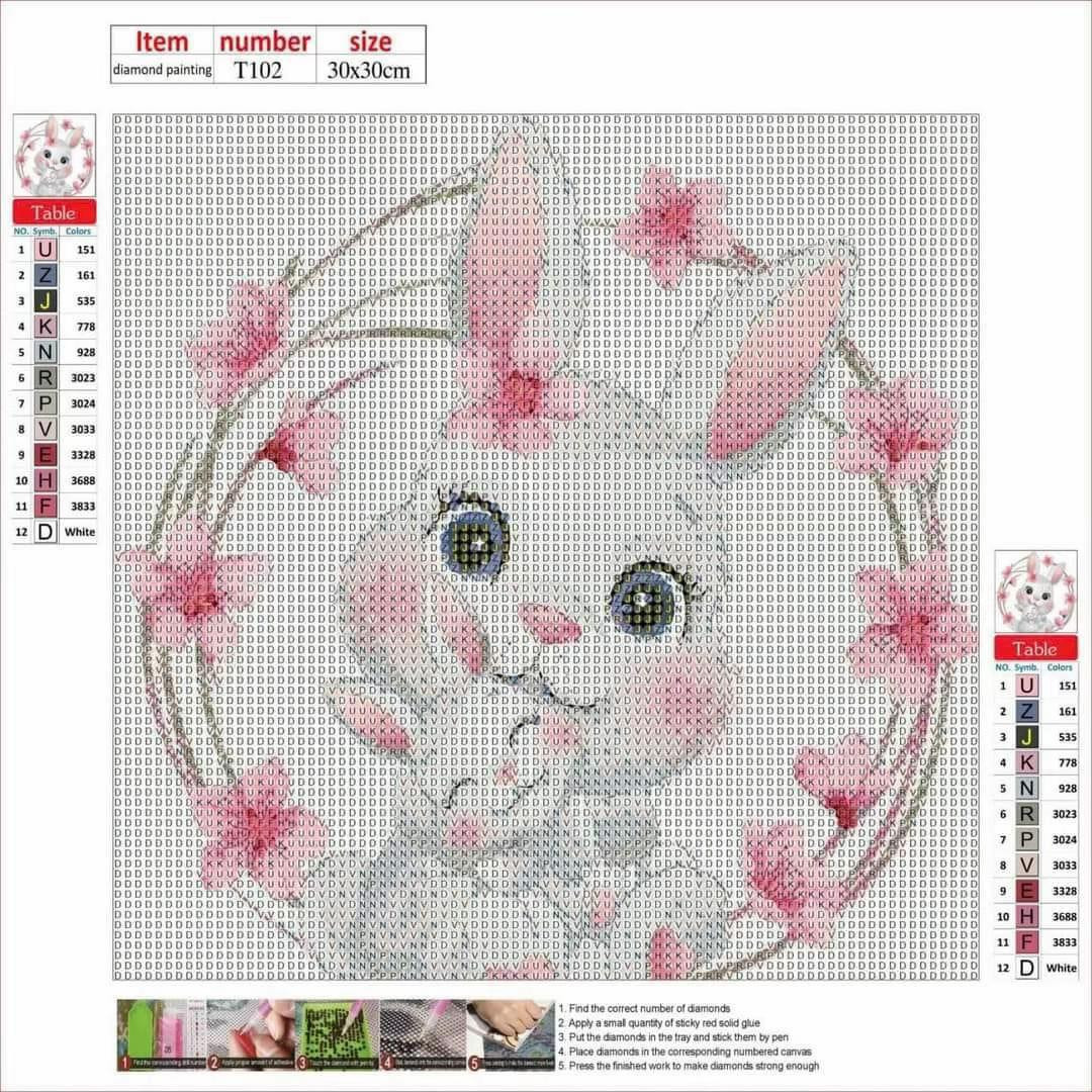 Diamond Painting Charts Collection: Cute Animals, Flowers, and Characters (30x30cm)