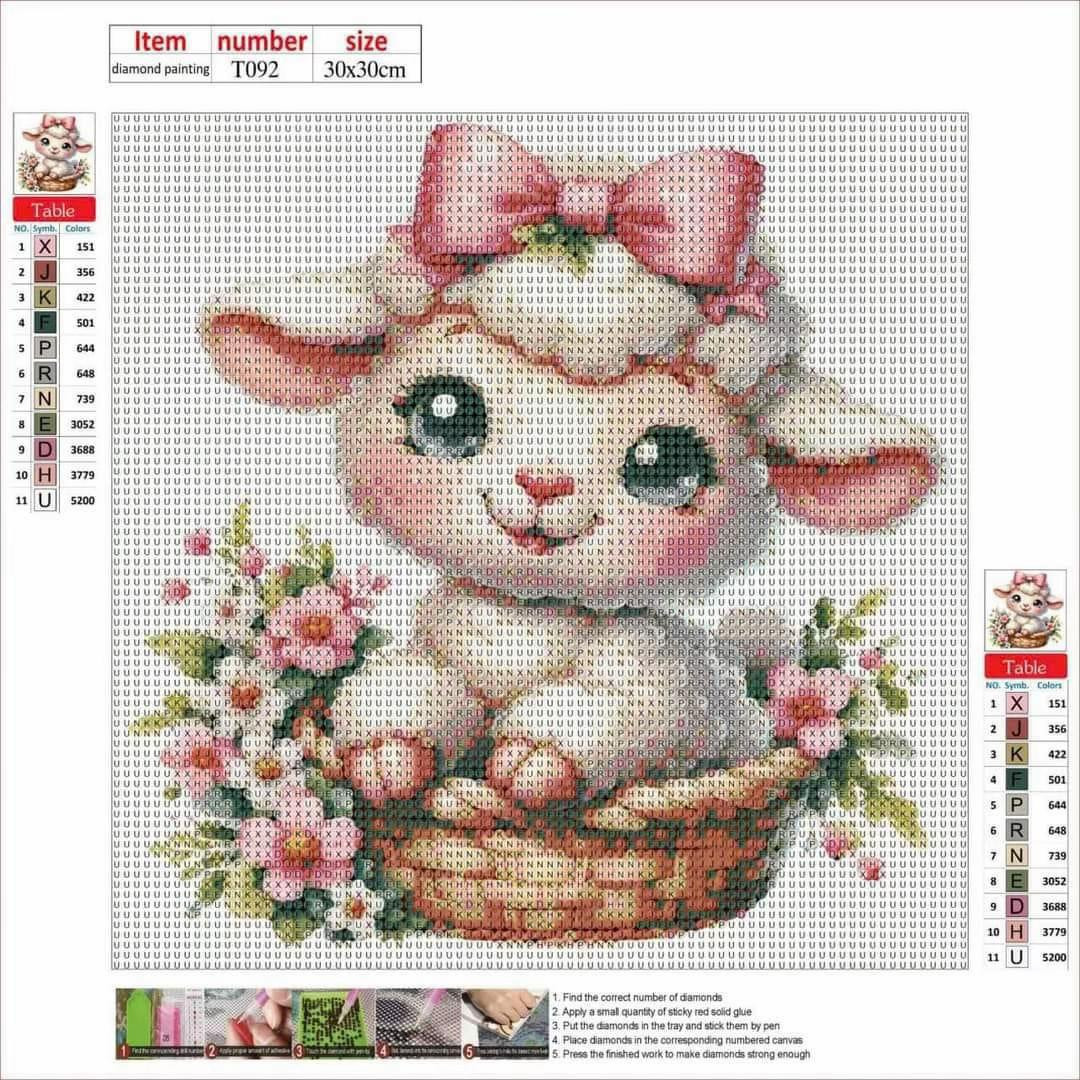 Diamond Painting Charts Collection: Cute Animals, Flowers, and Characters (30x30cm)