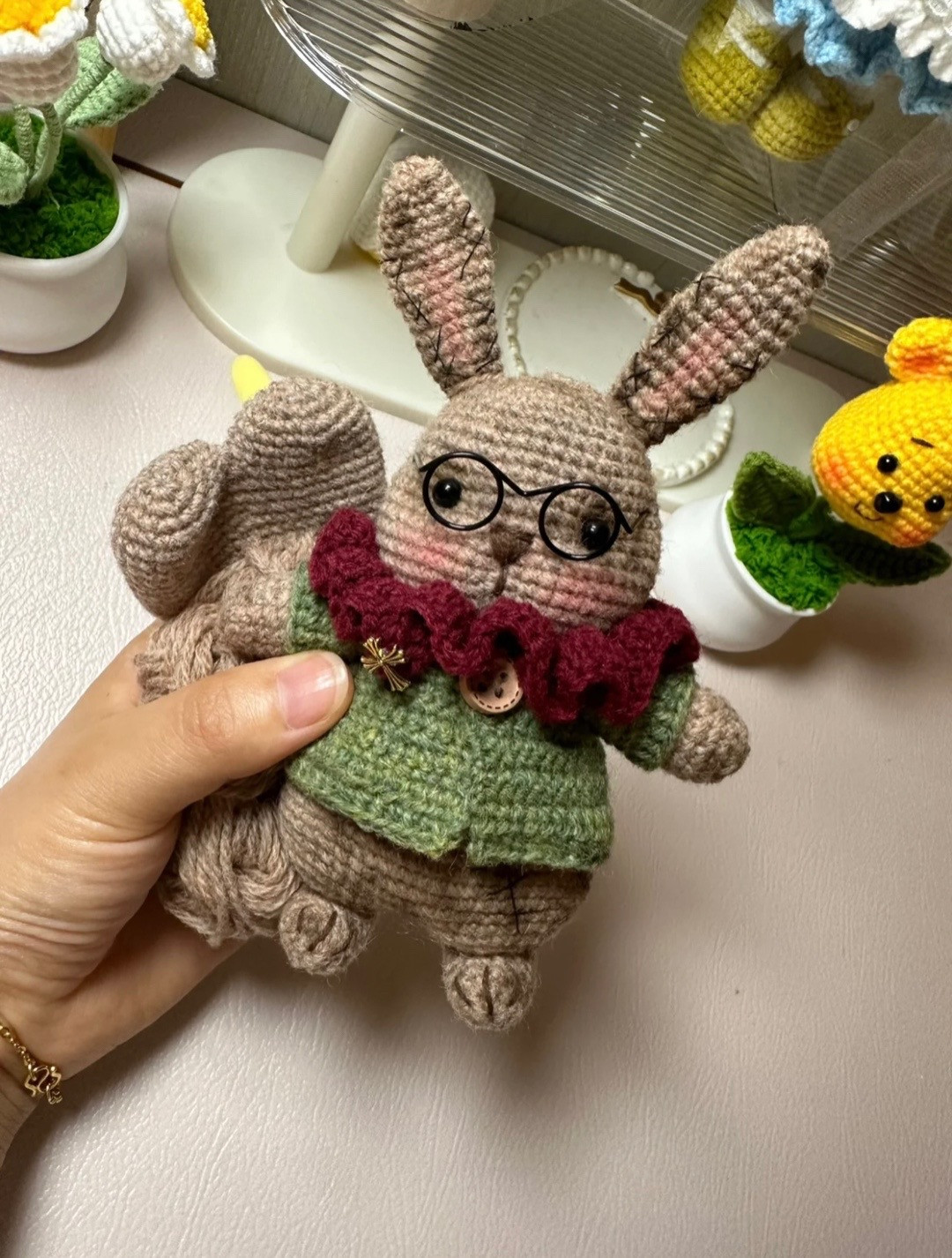 Dirty Rabbit Amigurumi Crochet Pattern with Green Jacket and Glasses