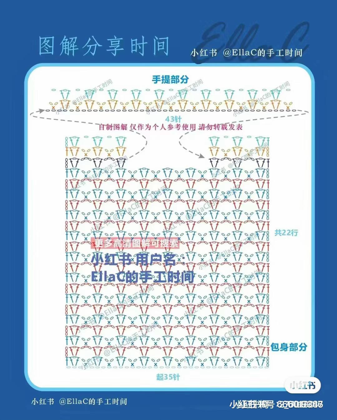 DIY Blue Mesh Crochet Bag Pattern with Flat Chart