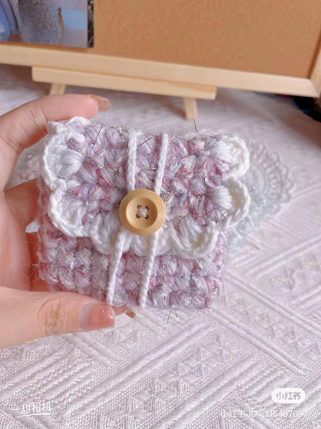 DIY Crochet Card Holder Bag Pattern with Pearl Strap and Flower Detail