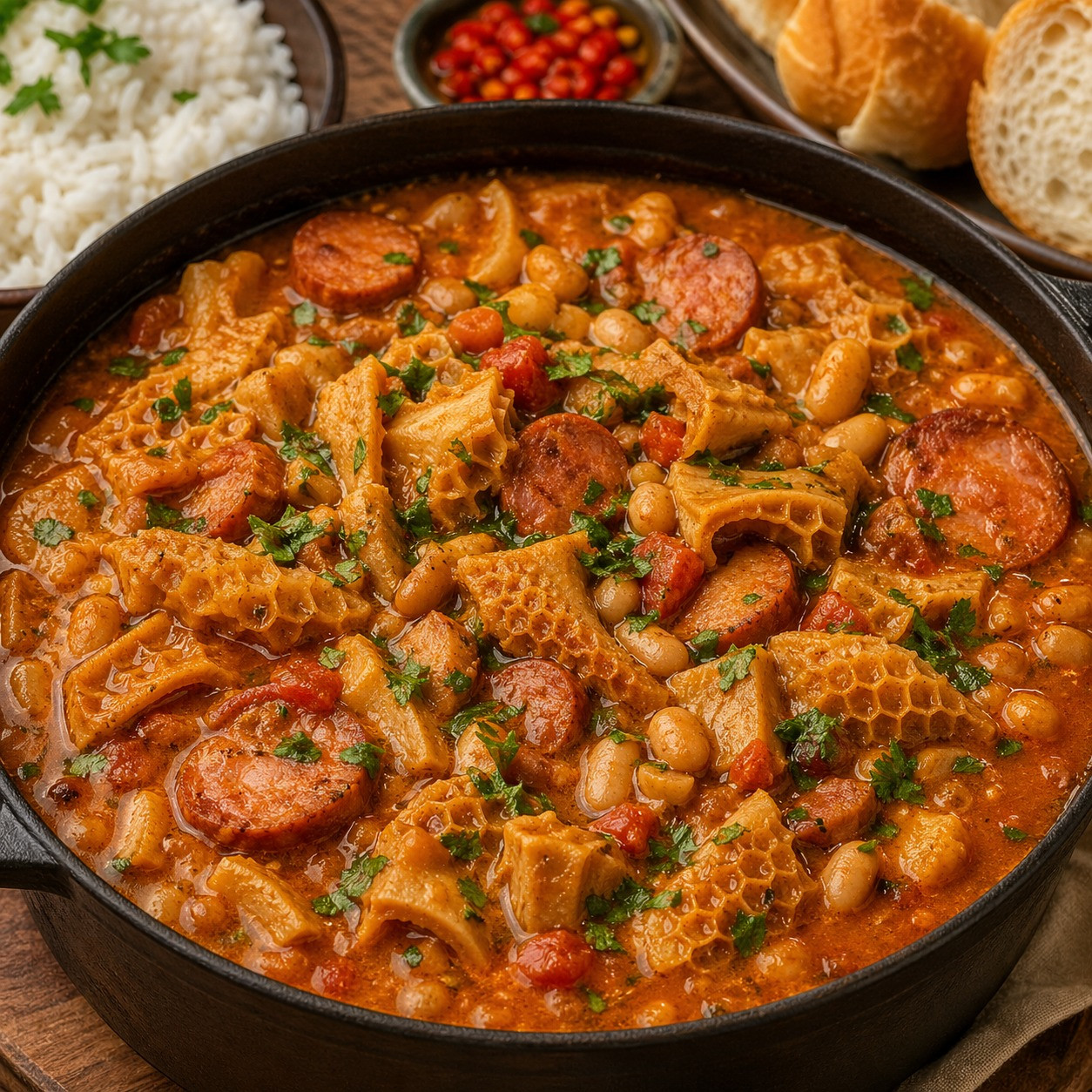 Dobradinha Simples: Receita de Bucho Macio com Linguiça Calabresa e Feijão Branco