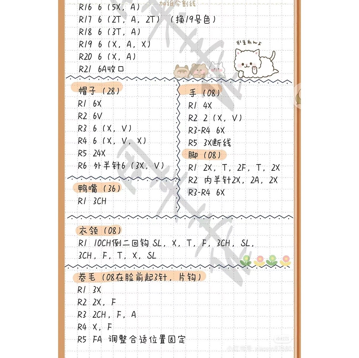 Dong Dong Sheep Amigurumi Crochet Pattern Chart: Cute White Woolly Doll with Yellow Duck Hat and Red Flower