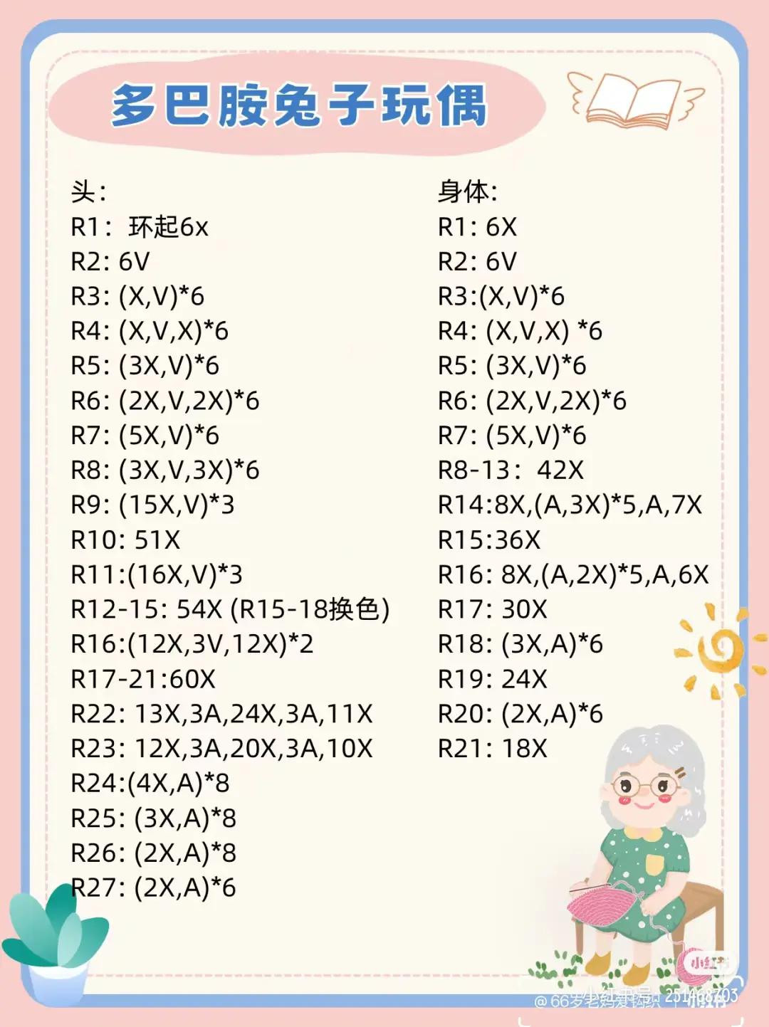 Dopamine Rabbit Amigurumi Crochet Pattern Chart