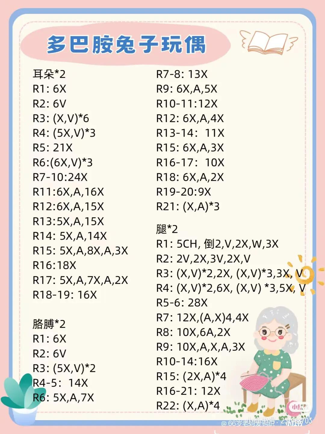 Dopamine Rabbit Amigurumi Crochet Pattern Chart