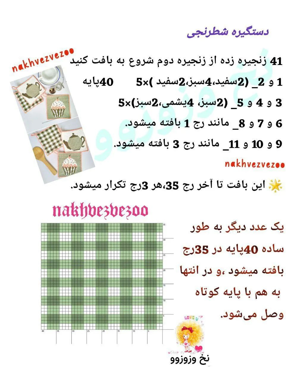 دستور بافت دستگیره طرح کاپ کیک و شطرنجی