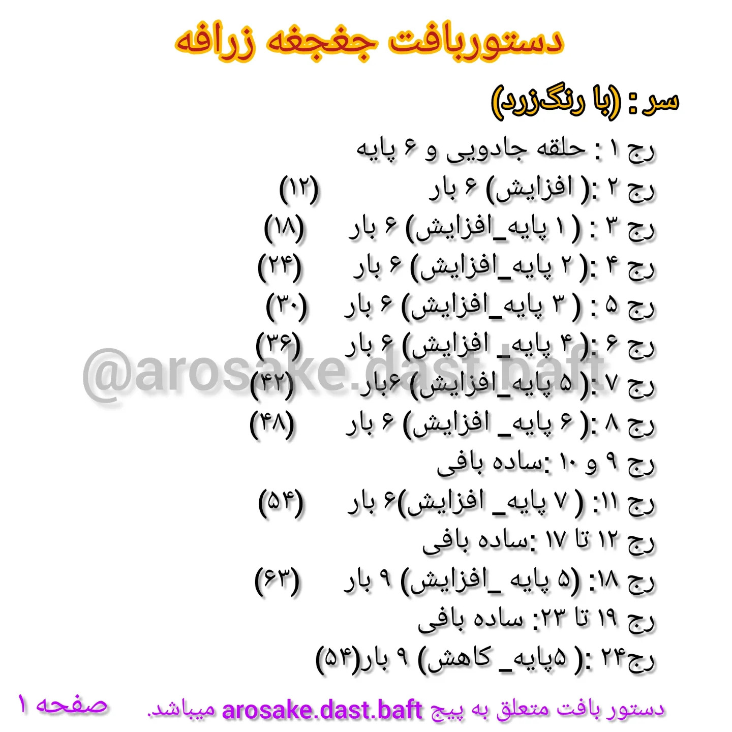 دستور بافت جغجغه زرافه: آموزش گام به گام ساخت عروسک زرافه با رنگ‌های زرد و قهوه‌ای
