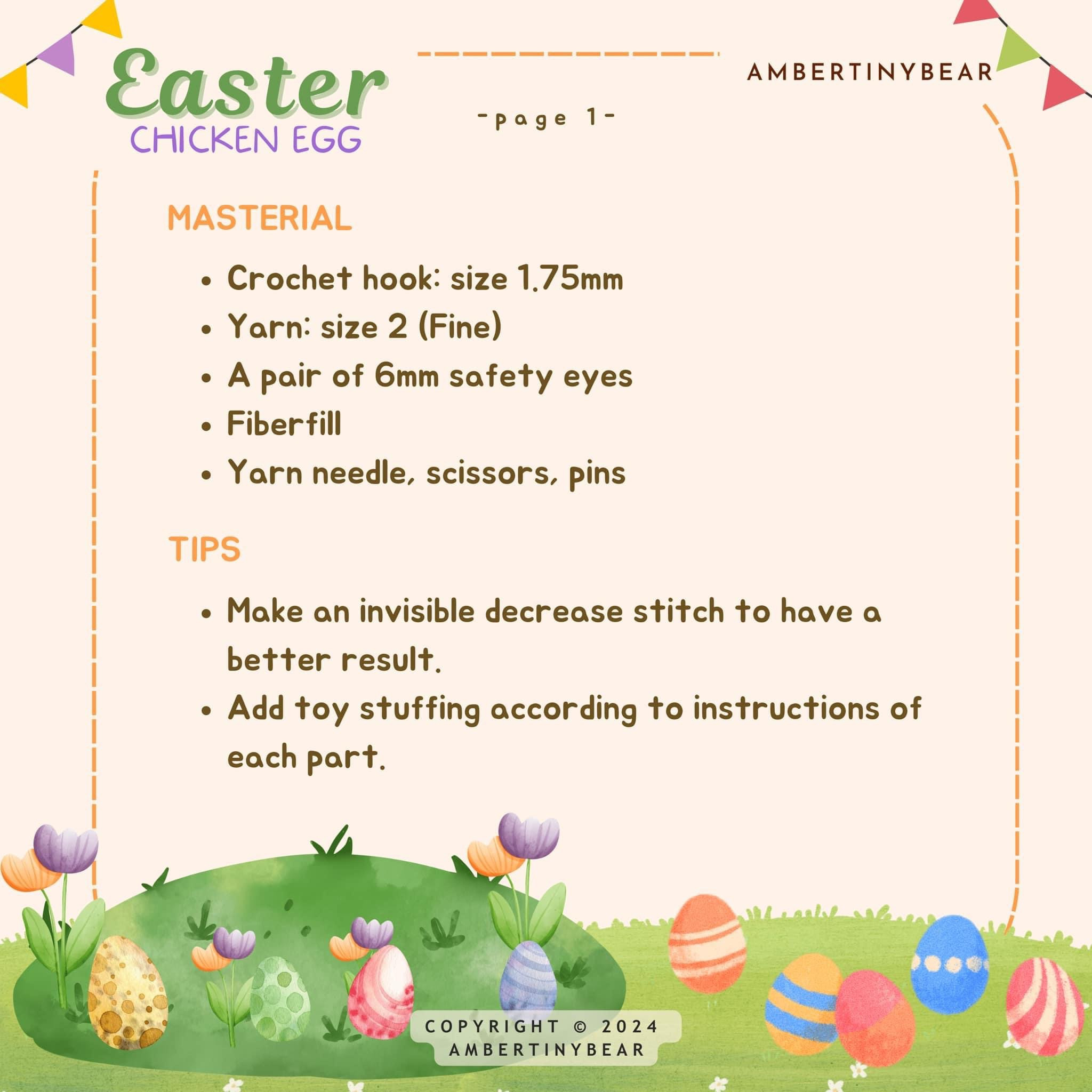 Easter Chicken Egg Crochet Pattern - Materials and Abbreviations