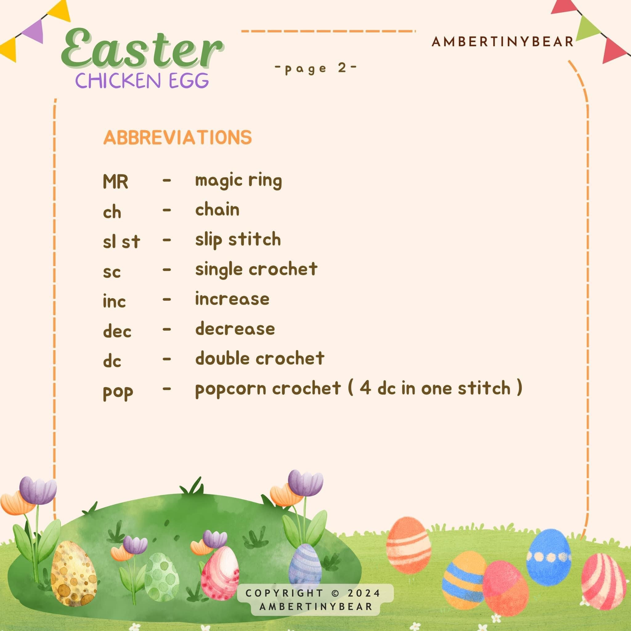 Easter Chicken Egg Crochet Pattern - Materials and Abbreviations