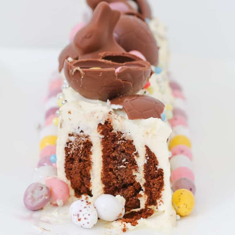 Easter Chocolate Ripple Cake with Whipped Cream and Mini Eggs