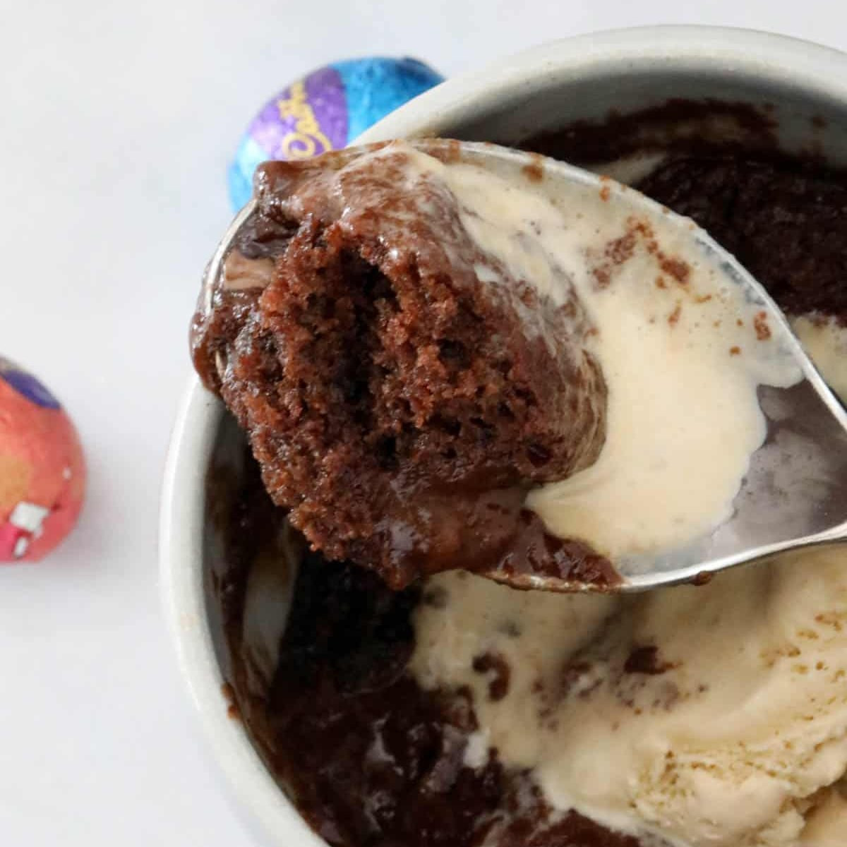 Easter Egg Mug Cake with Ice Cream and Mini Eggs