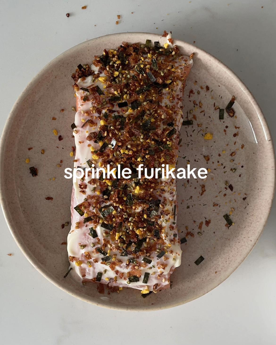 Easy Airfryer Salmon Recipe with Kewpie Mayo and Furikake