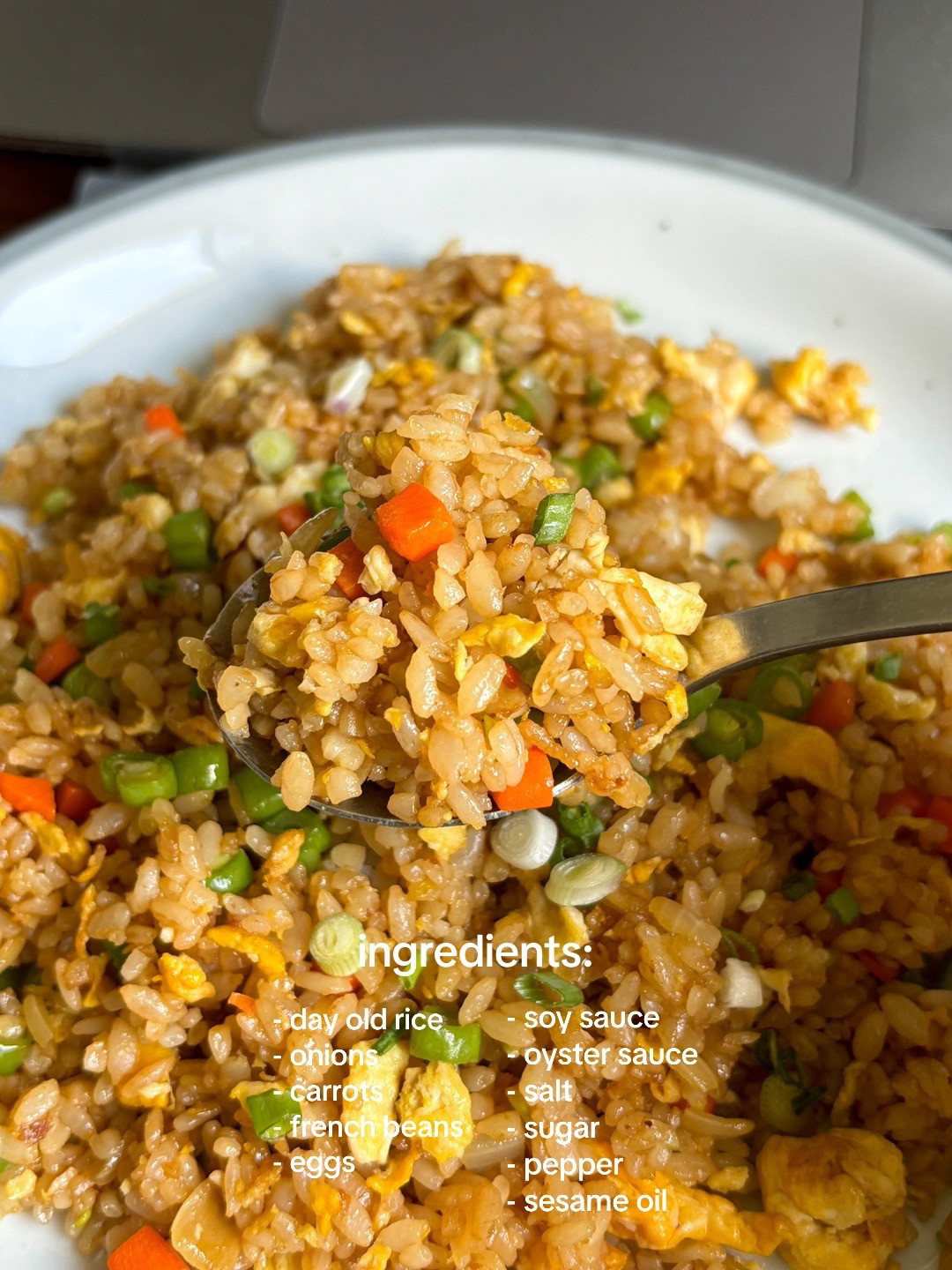 Easy Egg Fried Rice with Carrots, Onions, and French Beans