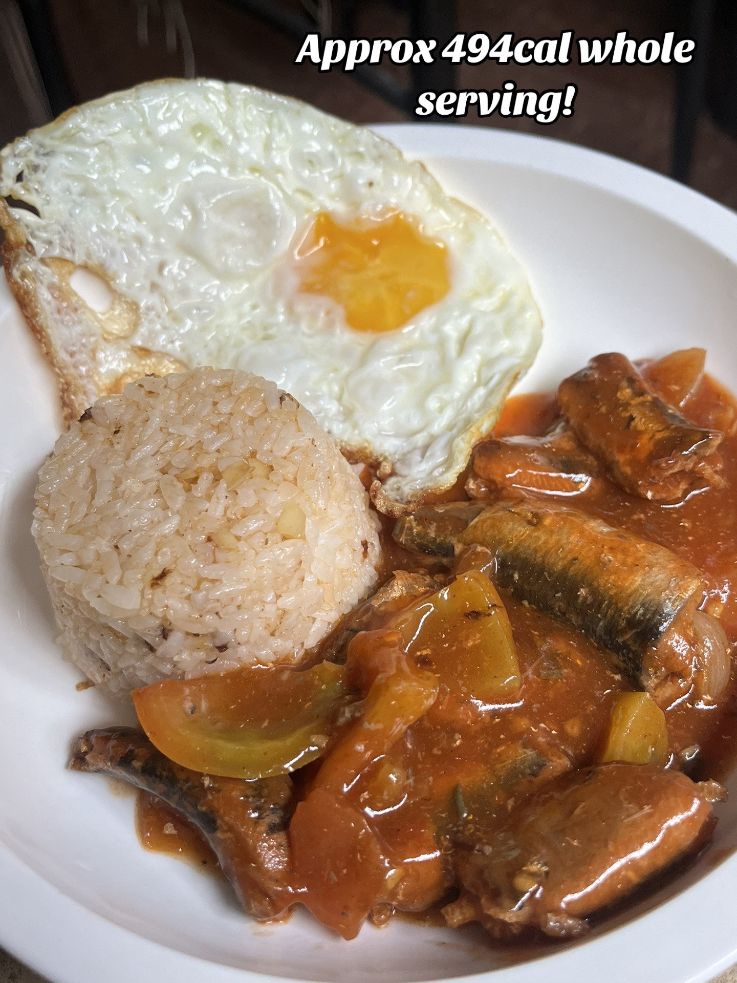 Easy Low Calorie Spicy Sardines Lunch with Fried Egg and Rice
