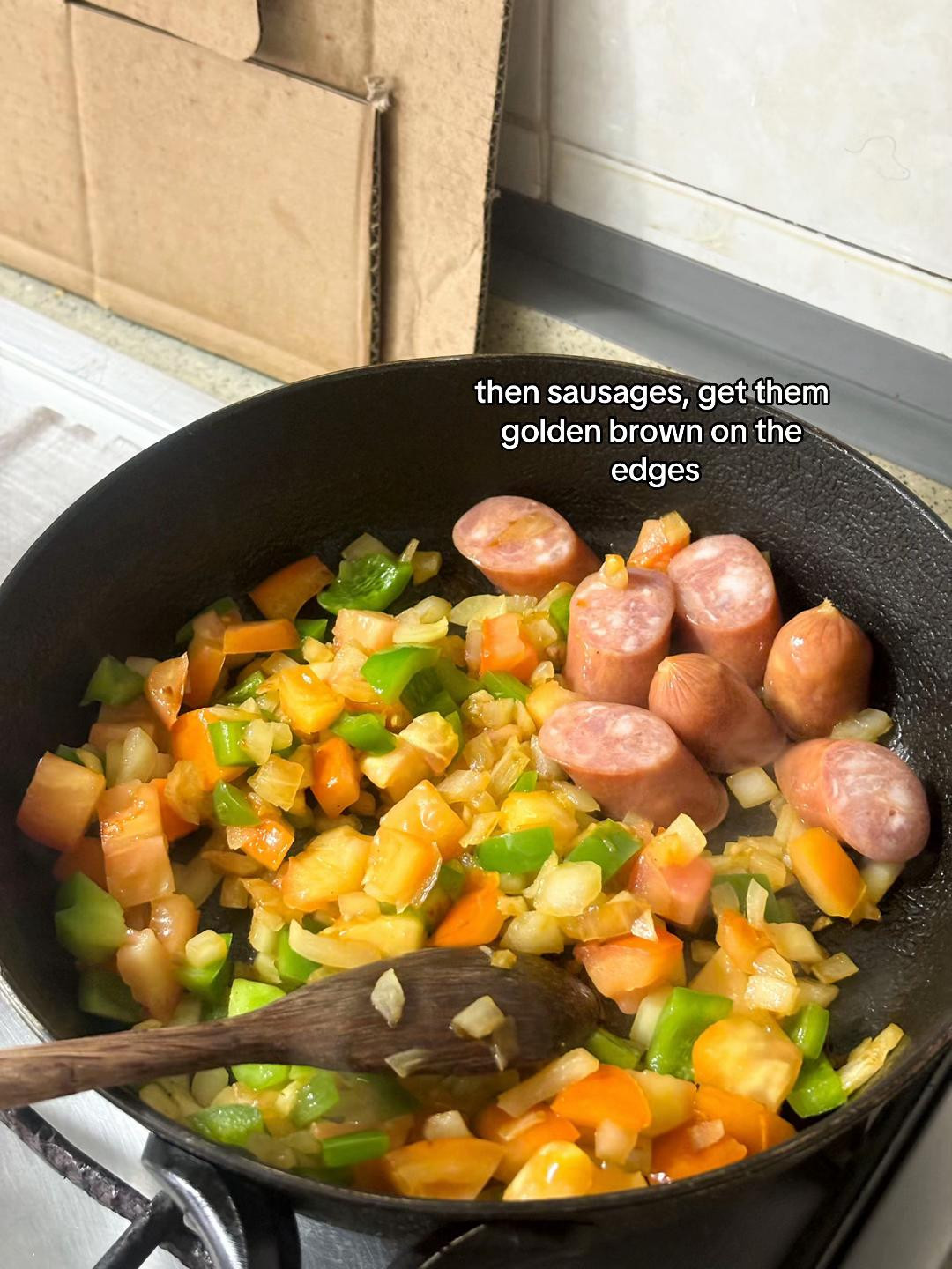 Easy One-Pan Shakshuka with Sausage, Eggs, and Fresh Vegetables