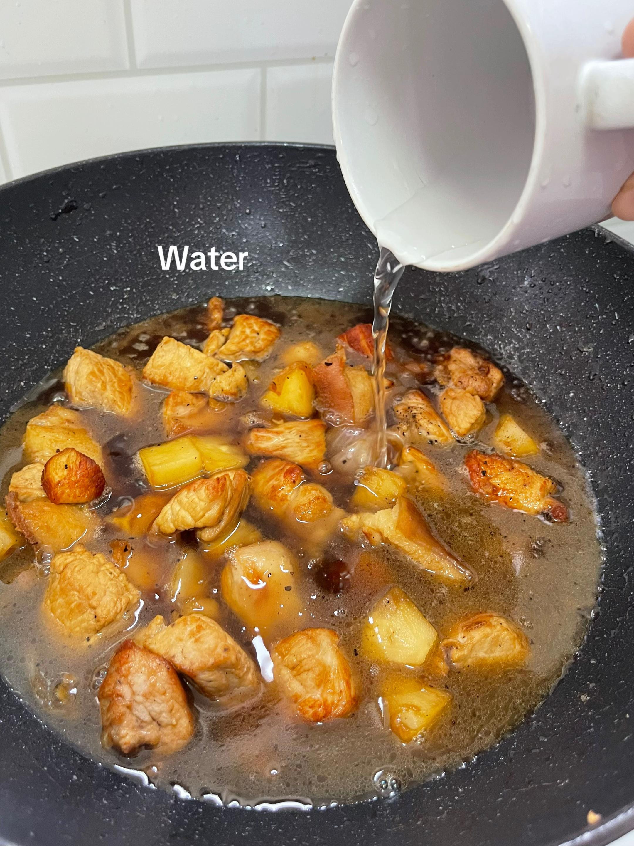 Easy Pork Estofado Recipe with Plantains, Pineapple Chunks and Spices