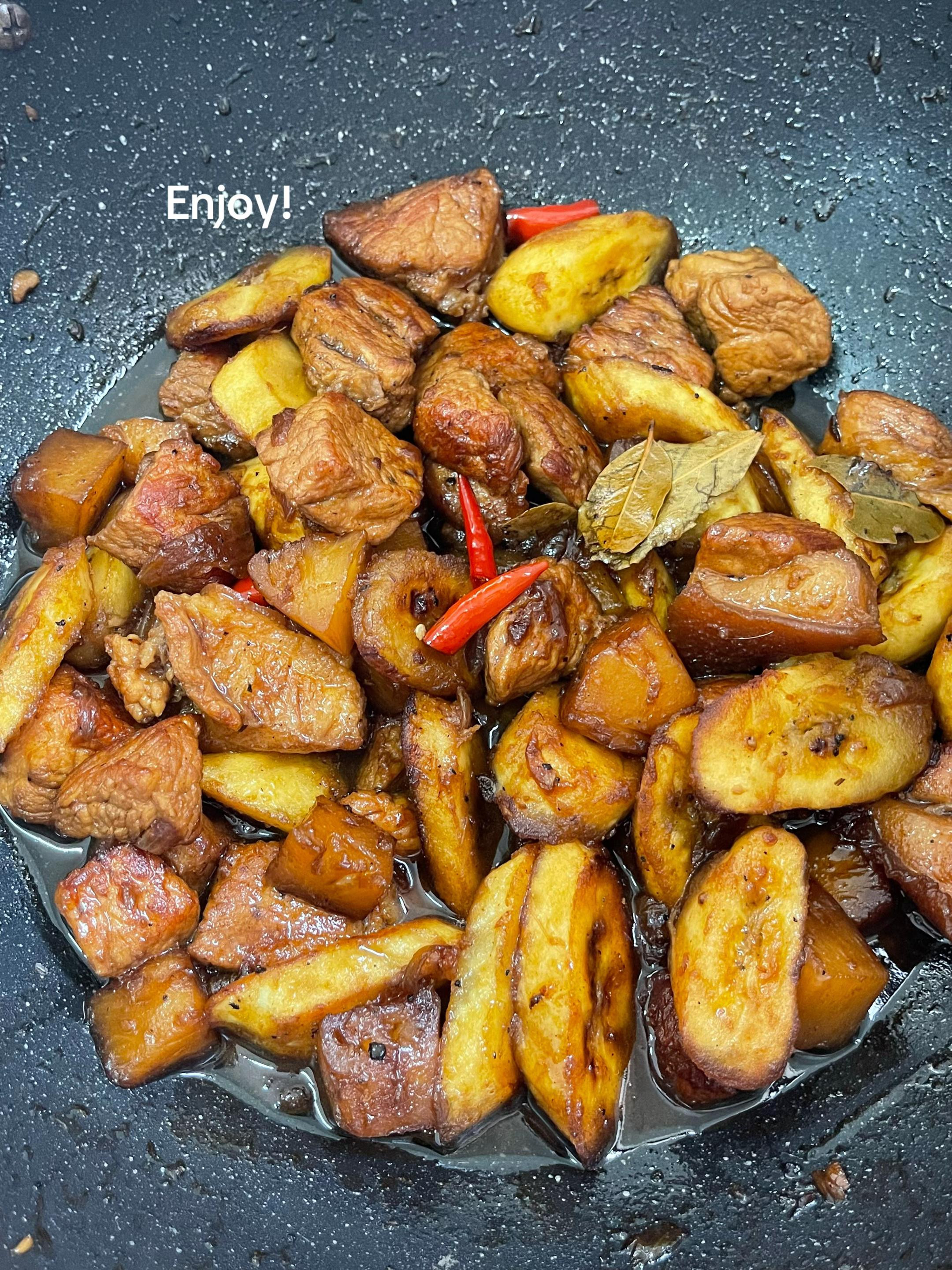 Easy Pork Estofado Recipe with Plantains, Pineapple Chunks and Spices
