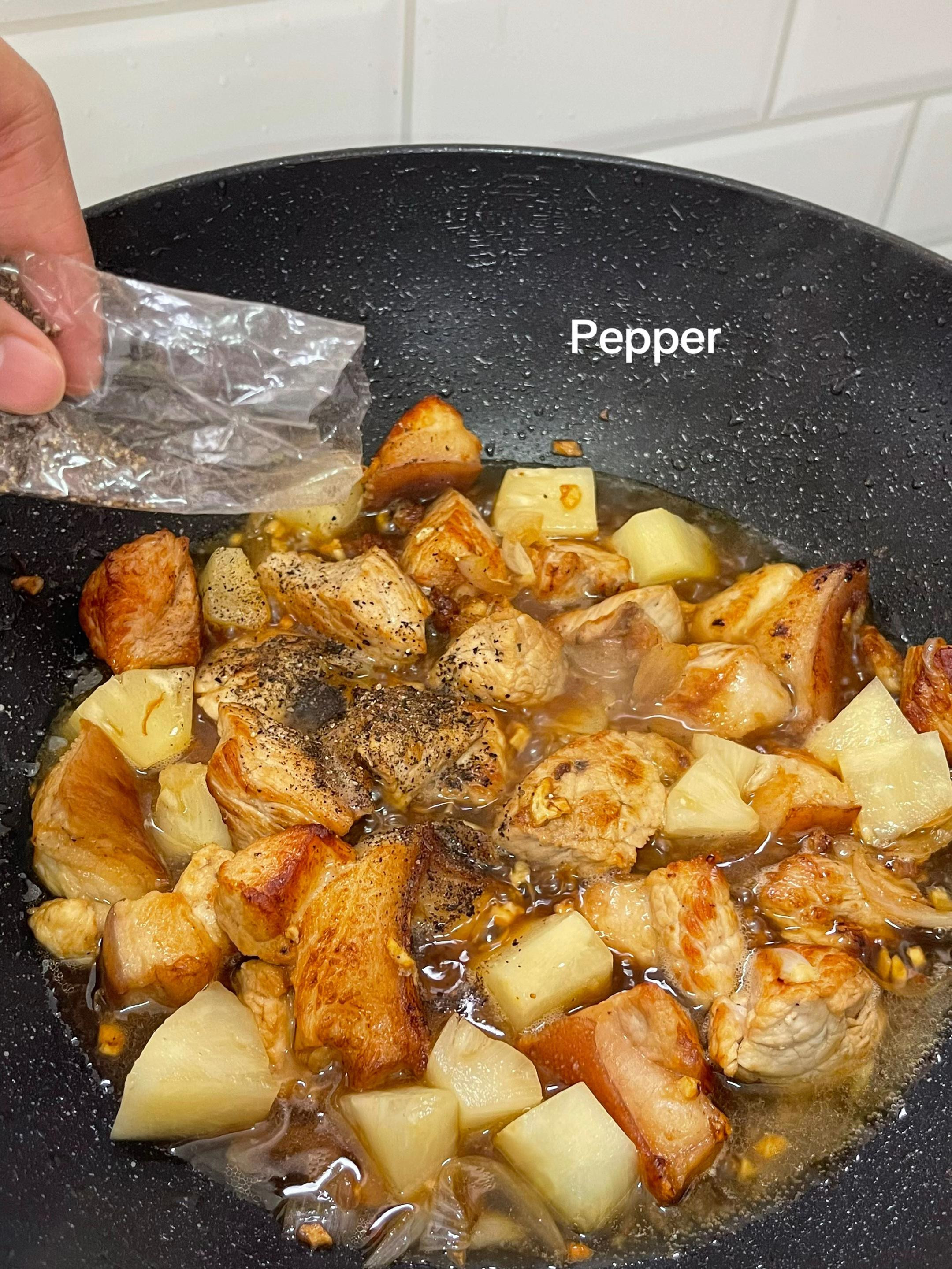 Easy Pork Estofado Recipe with Plantains, Pineapple Chunks and Spices