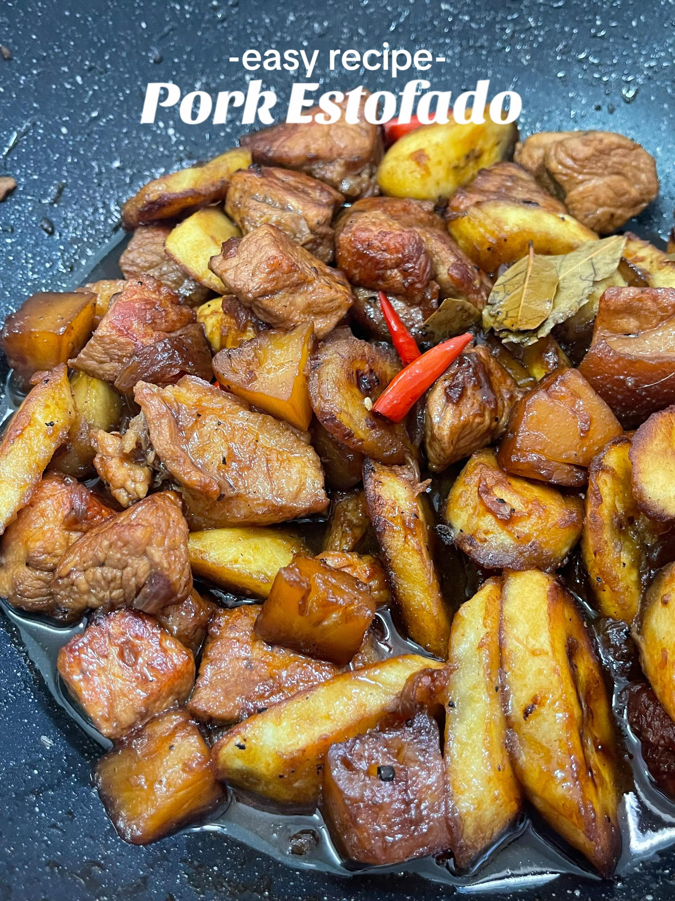 Easy Pork Estofado Recipe with Plantains, Pineapple Chunks and Spices