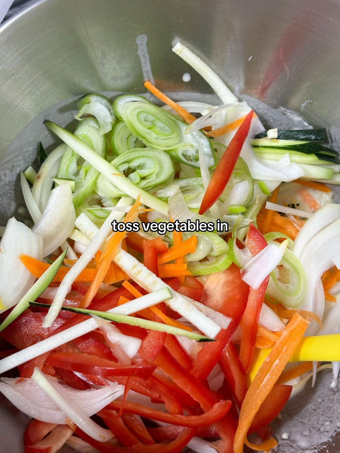 Easy Vegetable Jeon Recipe with Zucchini, Carrots, Onions, Bell Peppers, and Scallions