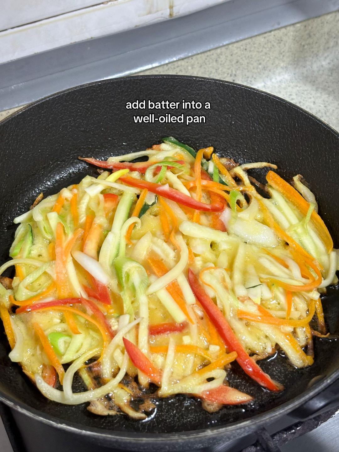 Easy Vegetable Jeon Recipe with Zucchini, Carrots, Onions, Bell Peppers, and Scallions