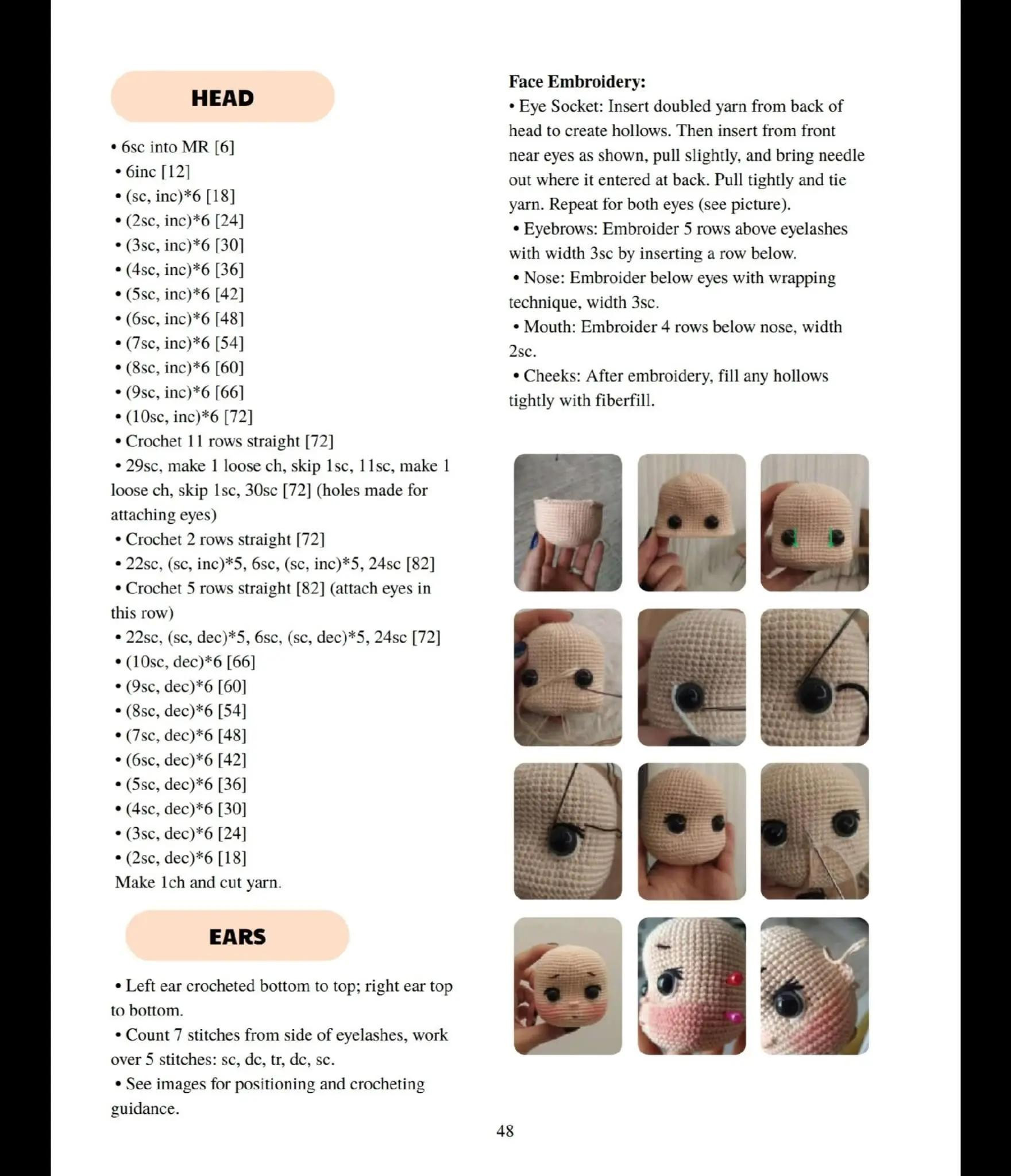 Elara Doll Crochet Pattern: Materials and Instructions for Head, Ears, Hair, Arms, Legs