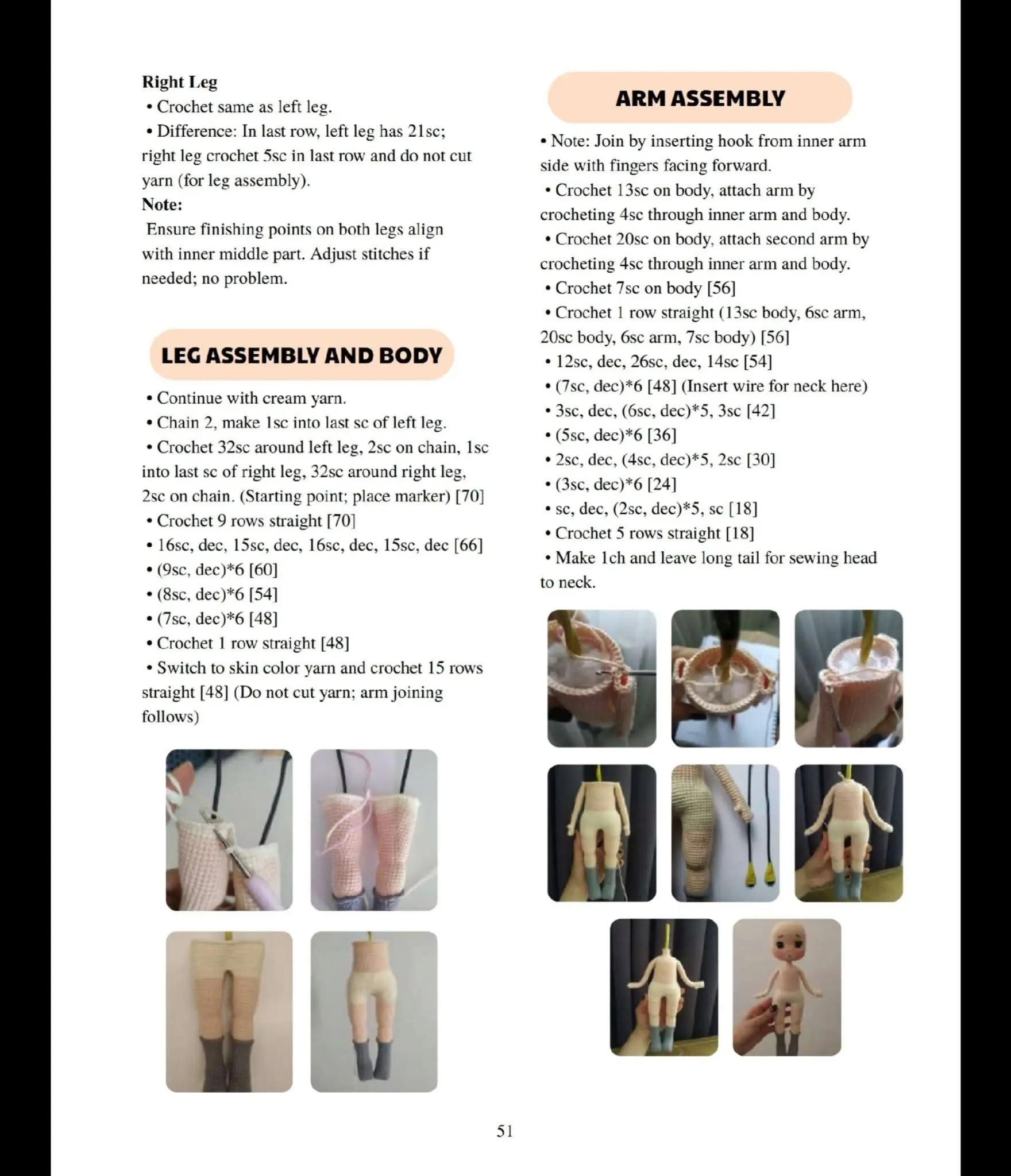 Elara Doll Crochet Pattern: Materials and Instructions for Head, Ears, Hair, Arms, Legs