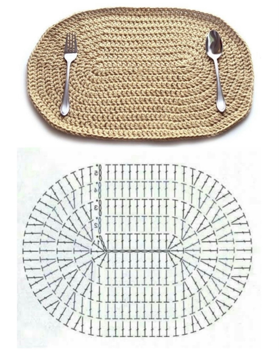 Elegant beige crochet tote bag with wooden handle and intricate floral lace pattern chart