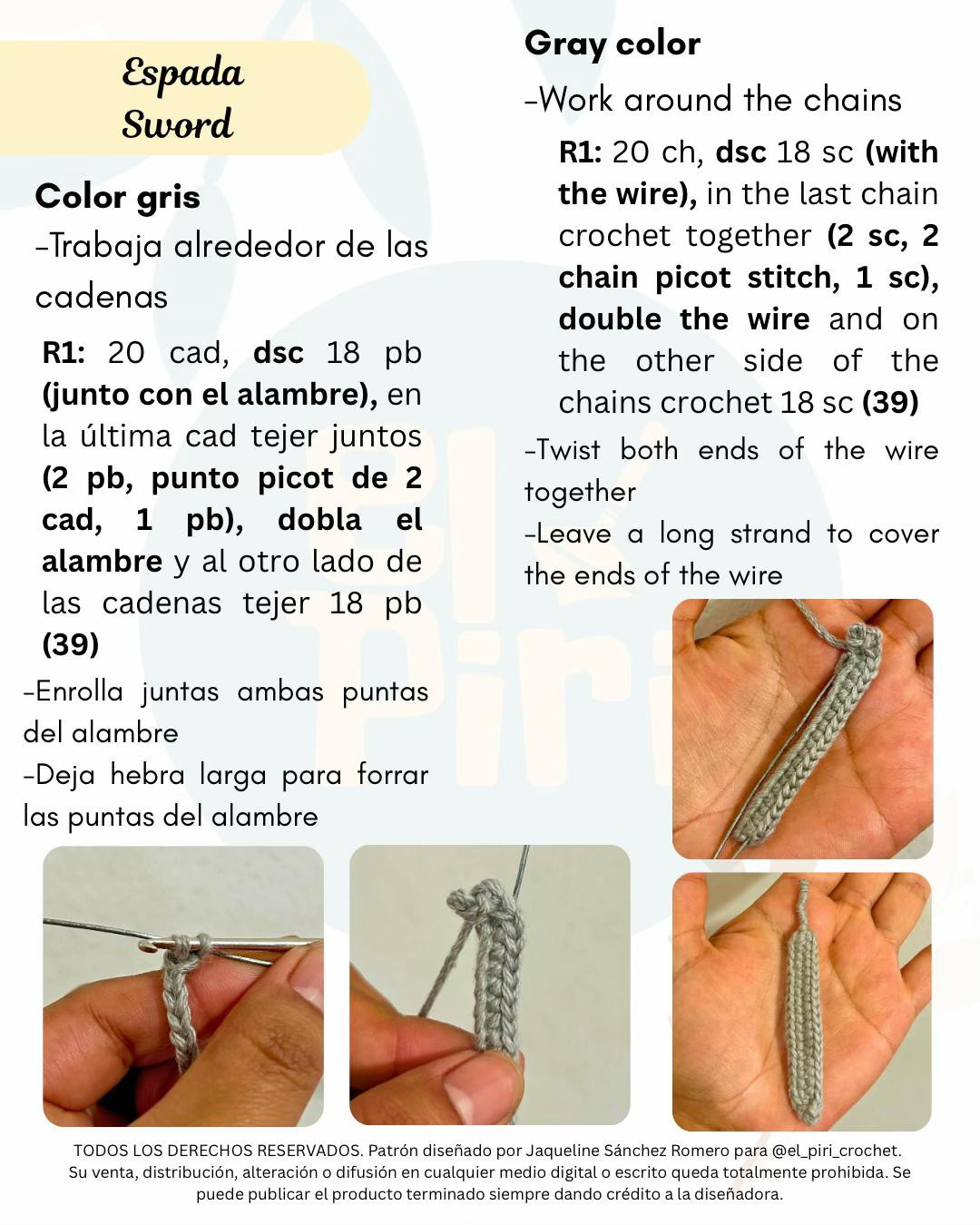 Espada para Amigurumi: Patrón Gratuito de Móc Len