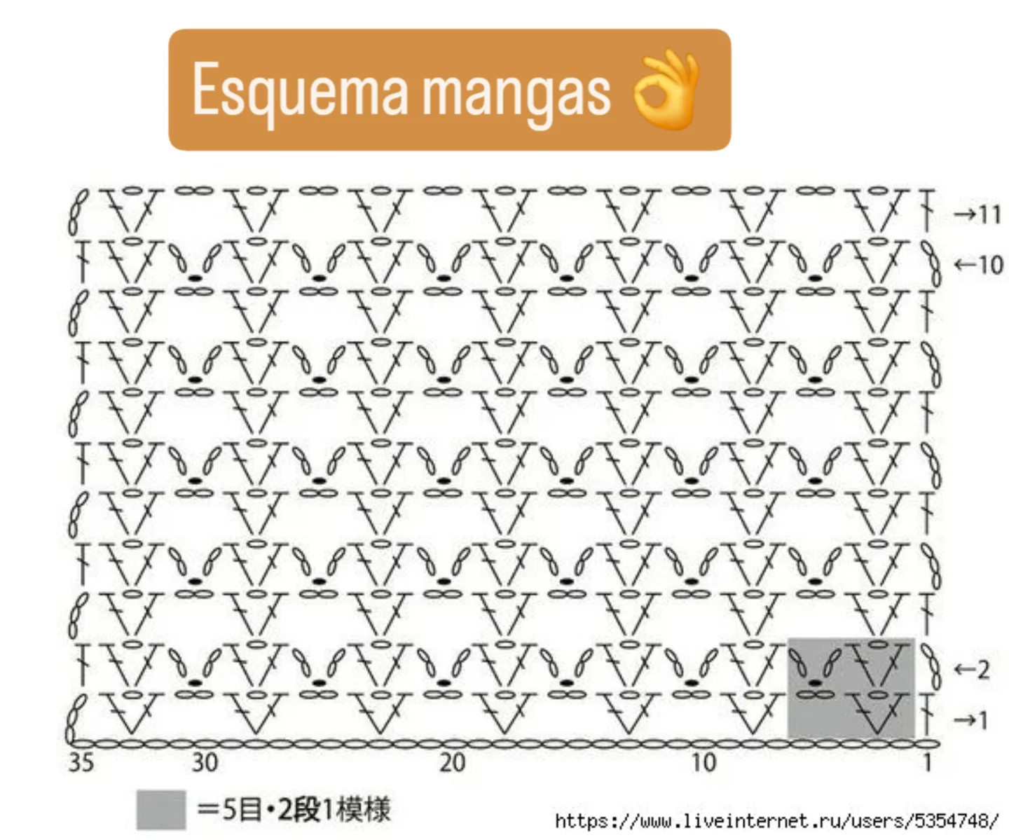 Esquema de suéter crochet con diseño floral y mangas largas
