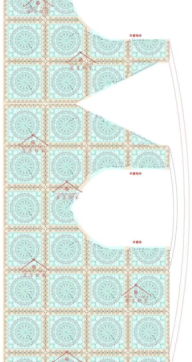 Fang Sakura V-collar vest crochet pattern with detailed flat chart and assembly instructions