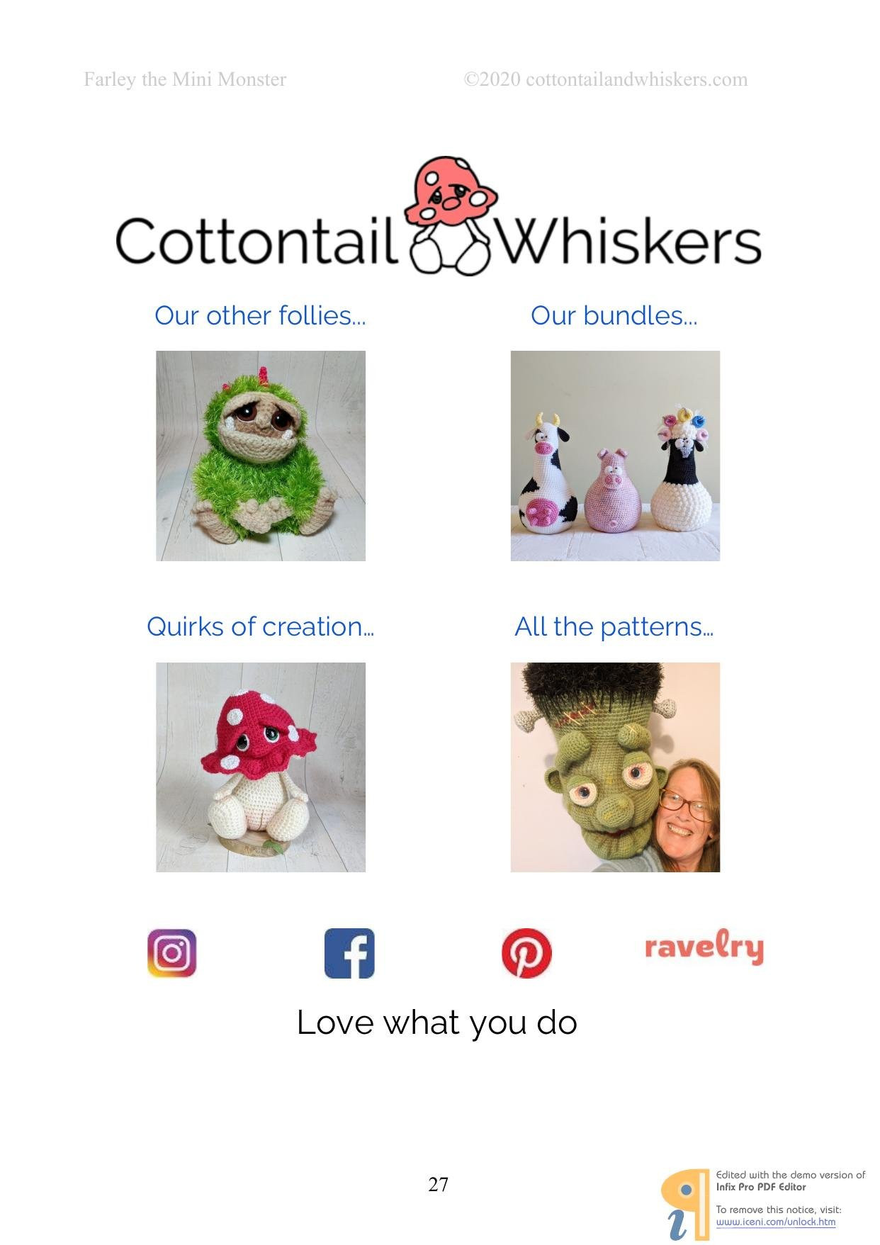 Farley the Mini Monster Crochet Pattern by Cottontail & Whiskers